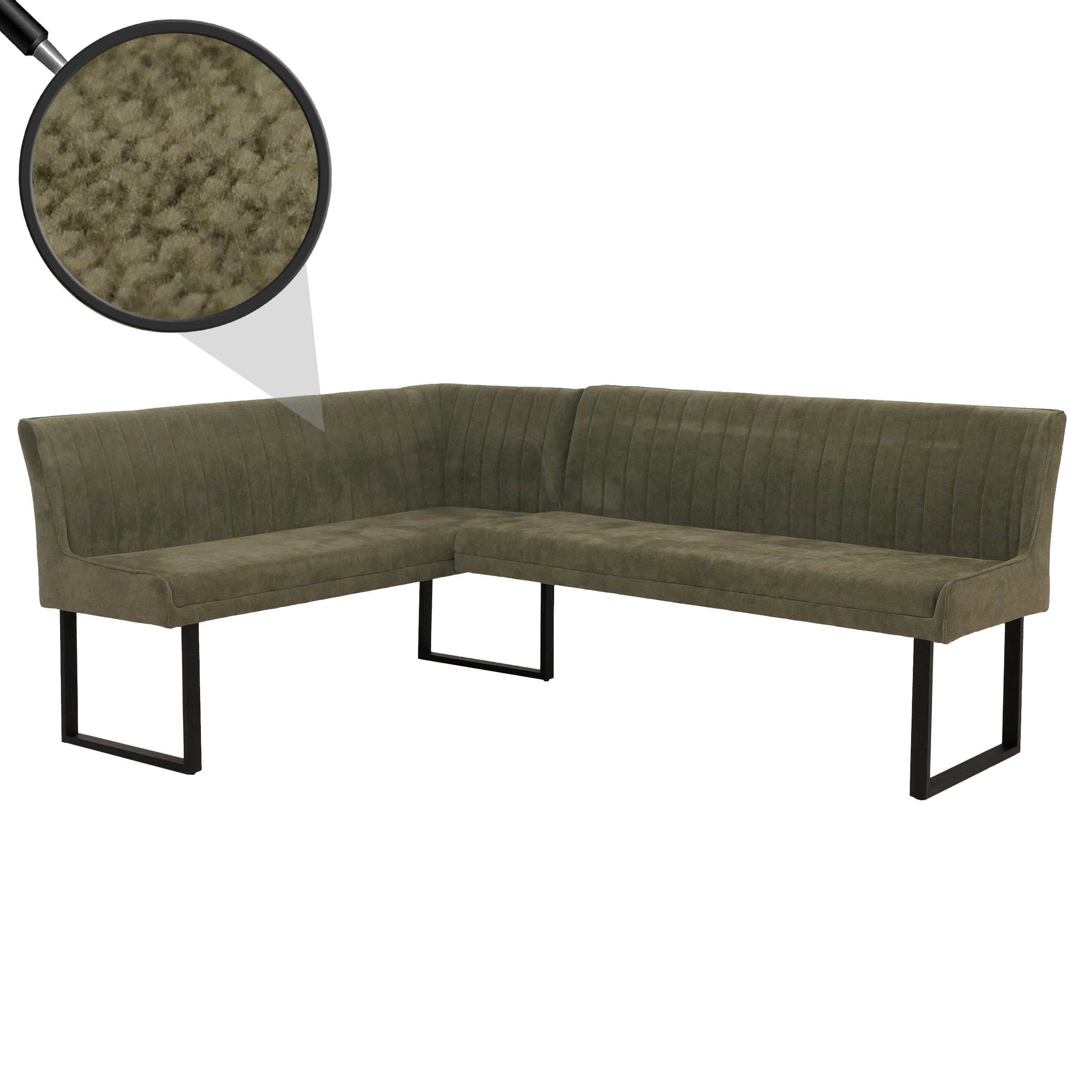 Eckbank MCW-O82, Esszimmerbank Bank, &Ouml;ko-Tex (310g/m&sup2;) Chenille Stoff/Textil Metall 159x210cm ~ gr&uuml;n 