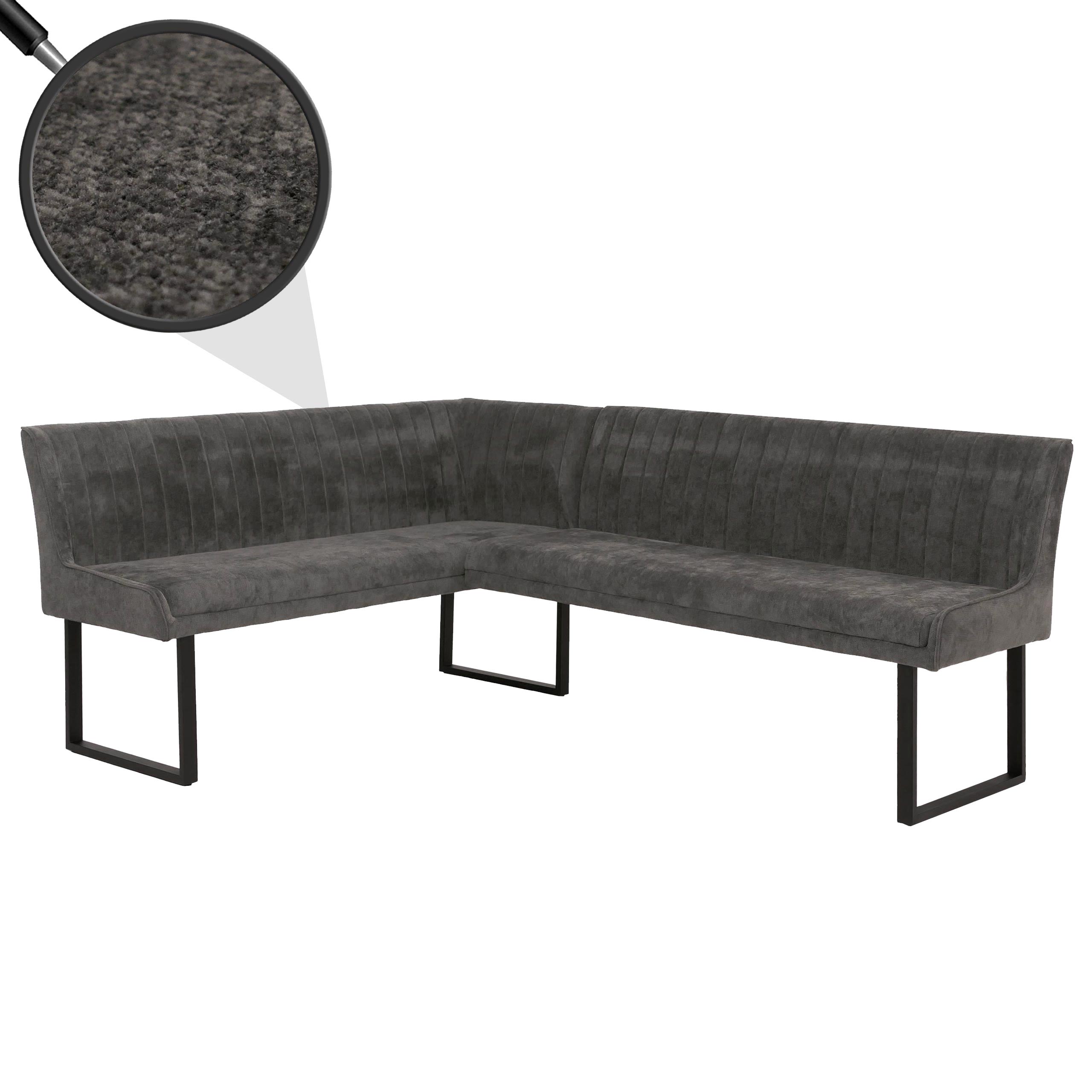 Eckbank MCW-O82, Esszimmerbank Bank, &Ouml;ko-Tex (310g/m&sup2;) Chenille Stoff/Textil Metall 159x210cm ~ dunkelgrau 