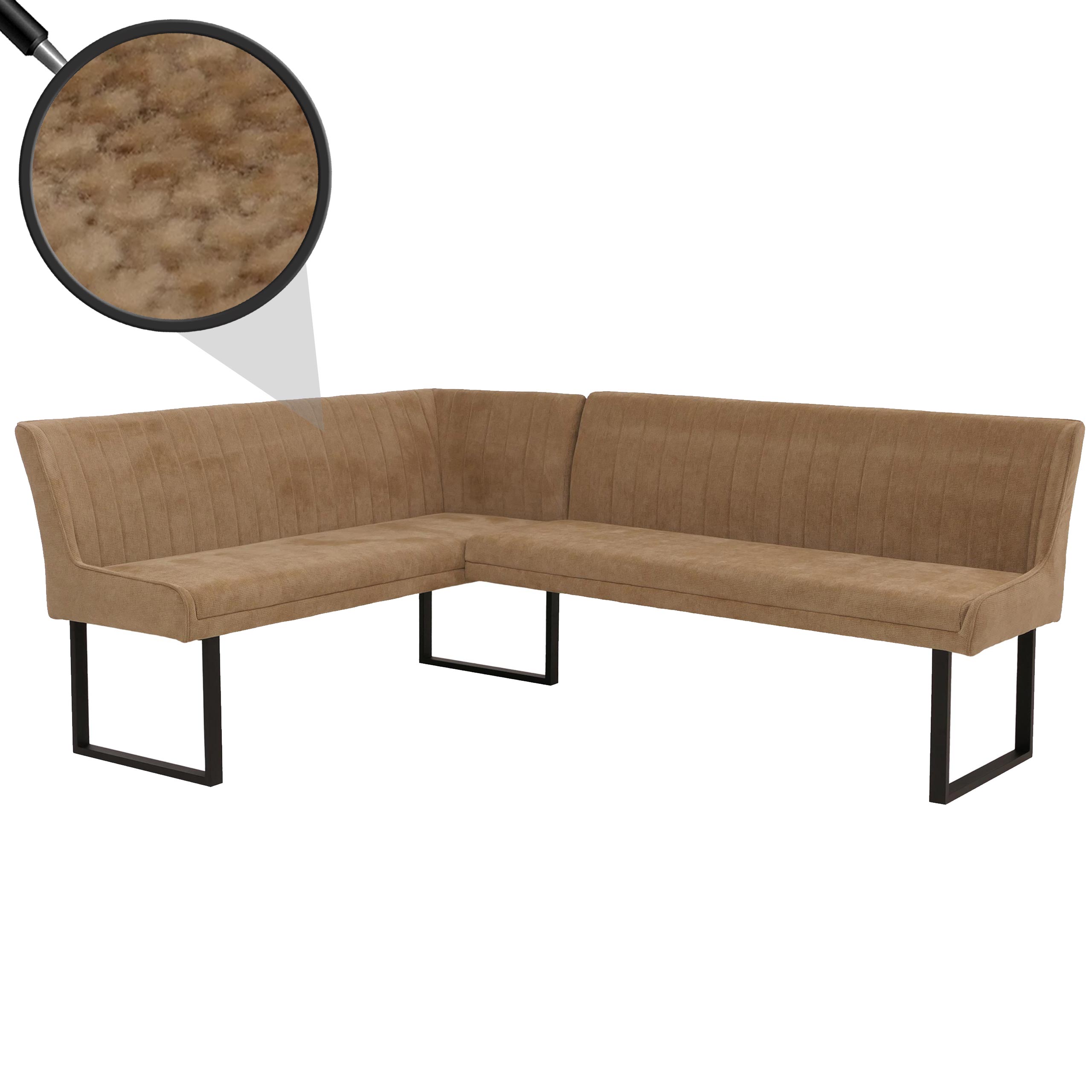 Eckbank MCW-O82, Esszimmerbank Bank, &Ouml;ko-Tex (310g/m&sup2;) Chenille Stoff/Textil Metall 159x210cm ~ hellbraun 