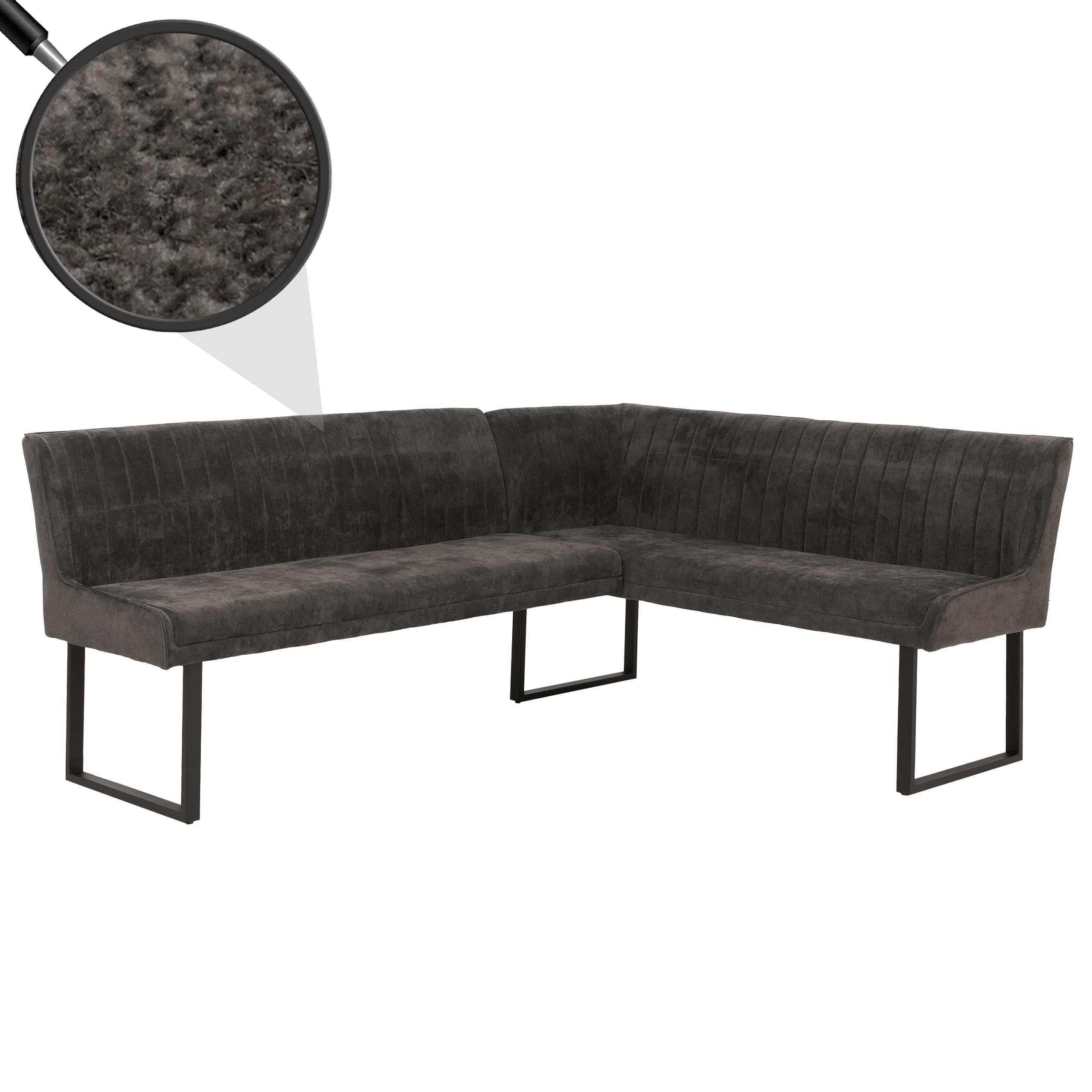 Eckbank MCW-O82, Esszimmerbank Bank, &Ouml;ko-Tex (310g/m&sup2;) Chenille Stoff/Textil Metall 159x210cm ~ dunkelgrau 