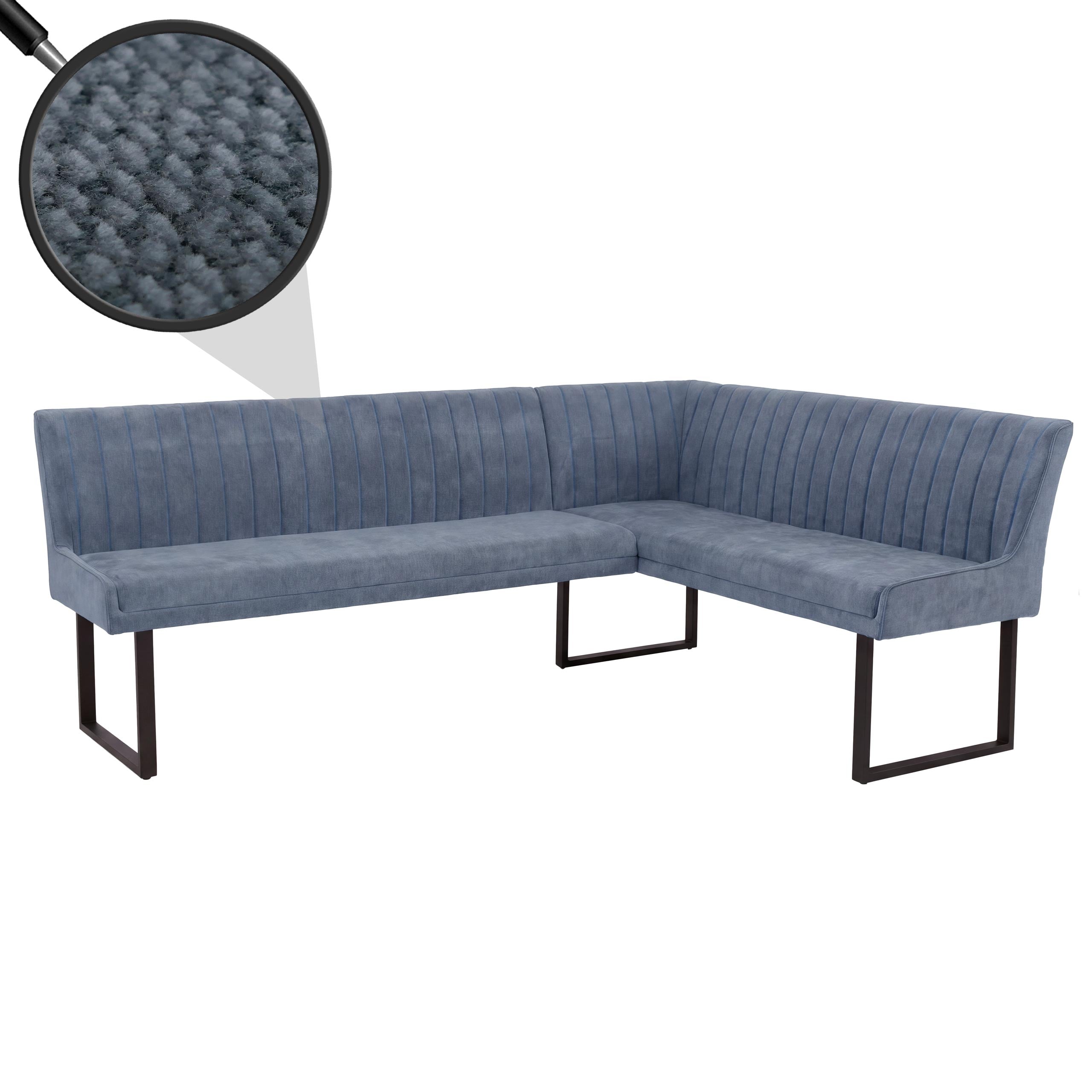 Eckbank MCW-O82, Esszimmerbank Bank, &Ouml;ko-Tex (310g/m&sup2;) Chenille Stoff/Textil Metall 210x159cm ~ blau 