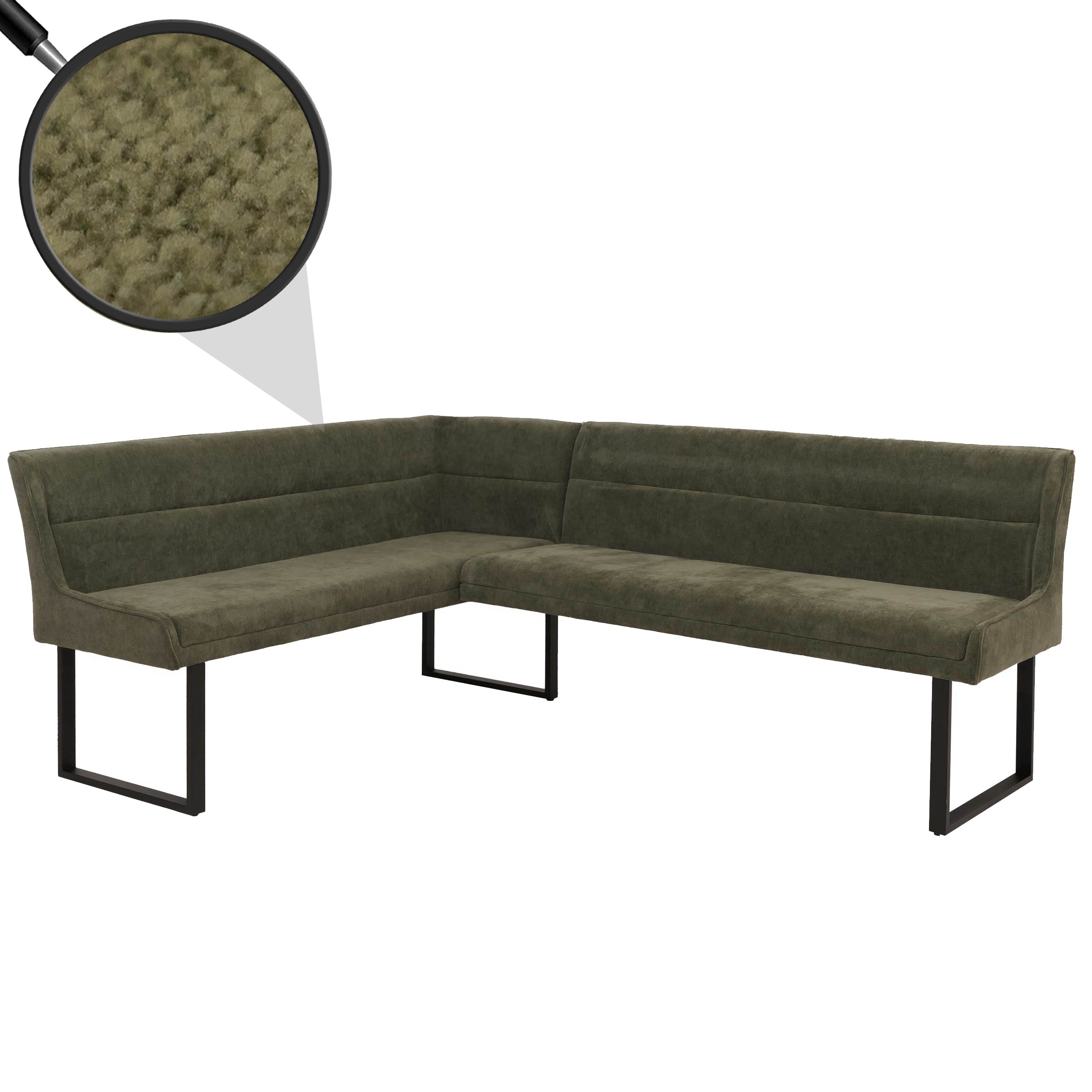 Eckbank MCW-O81, Esszimmerbank Bank, &Ouml;ko-Tex (310g/m&sup2;) Chenille Stoff/Textil Metall 159x210cm ~ gr&uuml;n 