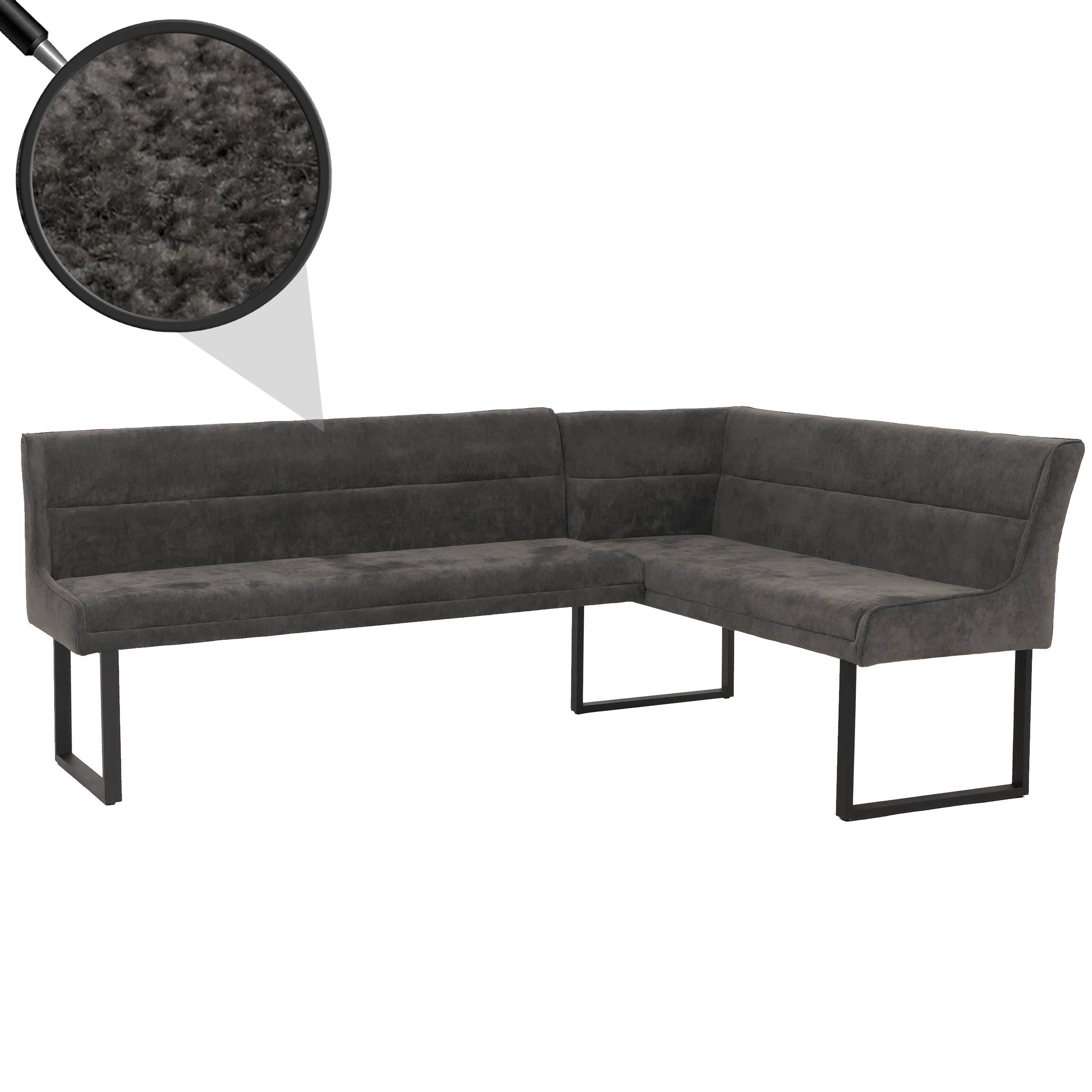 Eckbank MCW-O81, Esszimmerbank Bank, &Ouml;ko-Tex (310g/m&sup2;) Chenille Stoff/Textil Metall 210x159 ~ dunkelgrau 