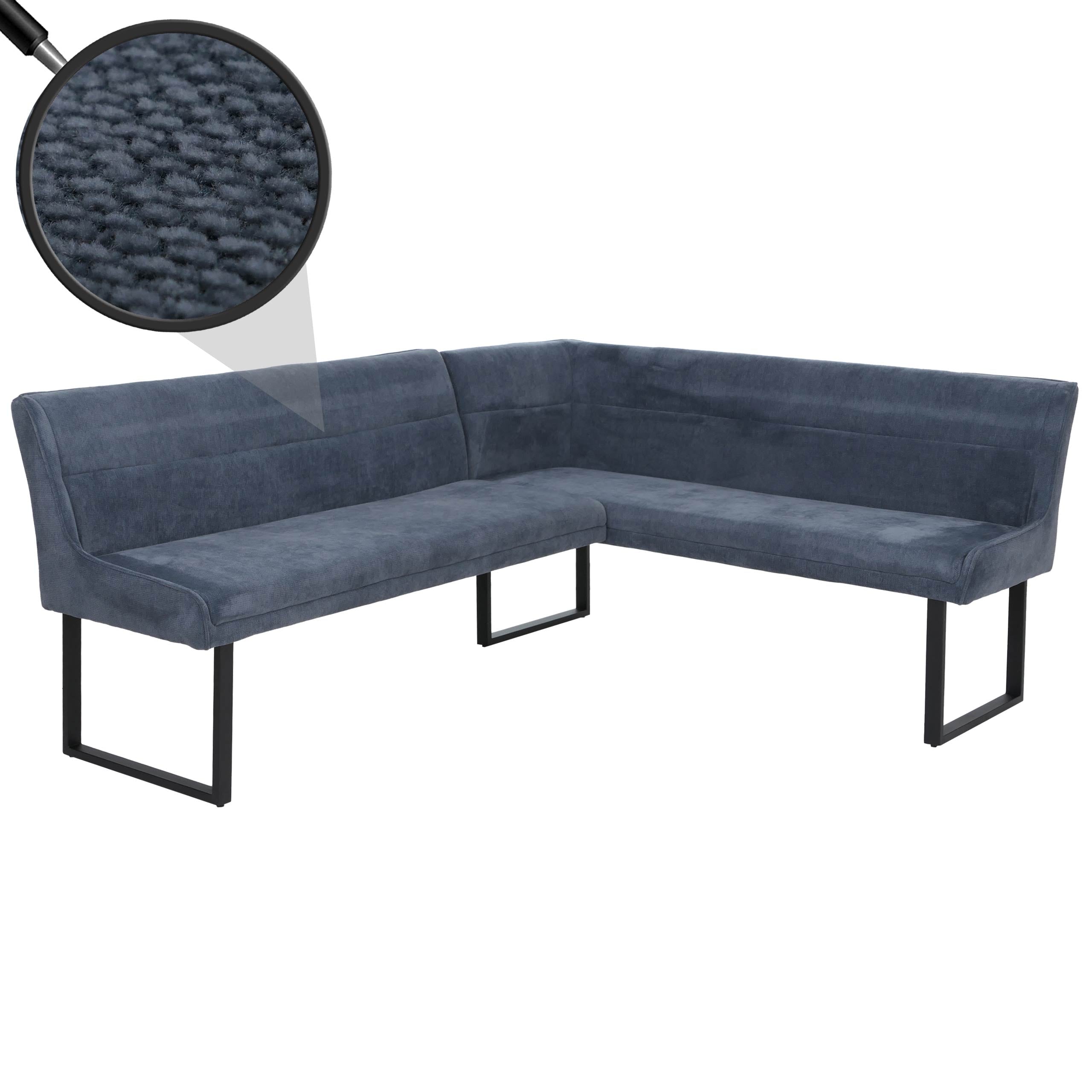 Eckbank MCW-O81, Esszimmerbank Bank, &Ouml;ko-Tex (310g/m&sup2;) Chenille Stoff/Textil Metall 210x159cm ~ blau 