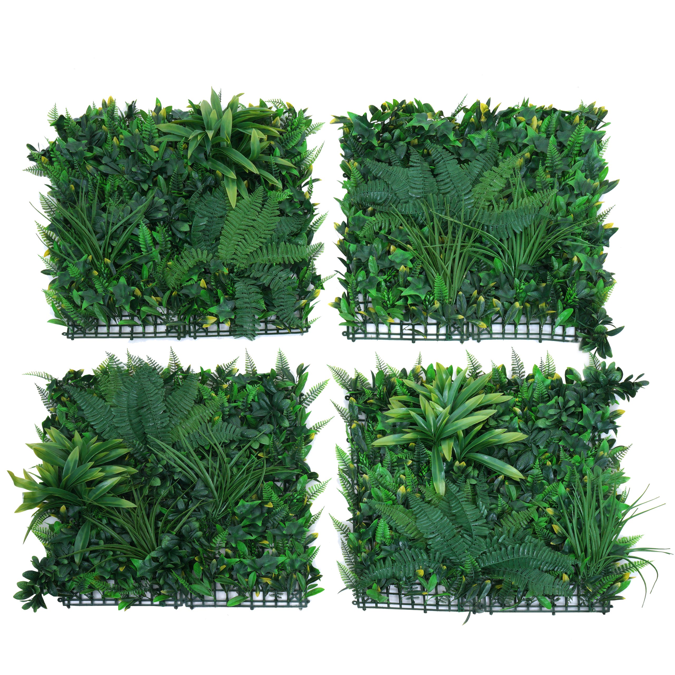 Wandpaneel MCW-O94, Pflanzenwand Wanddeko Kunstpflanze, In-/Outdoor, 4x je 50x50cm = 1m&sup2;, Pflanzen gr&uuml;n 