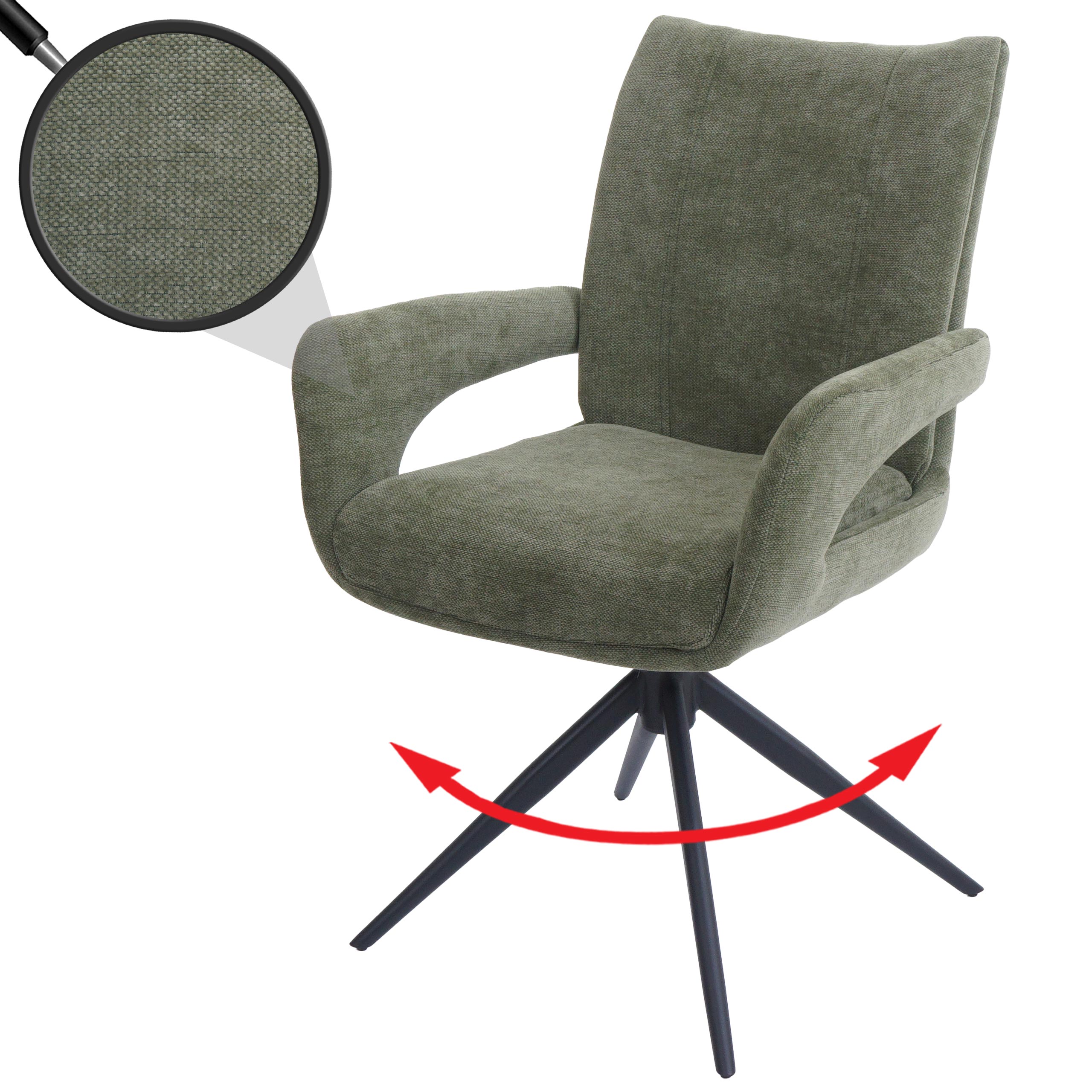 Esszimmerstuhl MCW-O78, K&uuml;chenstuhl Stuhl, drehbar Auto-Return, Stoff/Textil Chenille (310g/m&sup2;) &Ouml;ko-Tex ~ gr&uuml;n - Bild 1