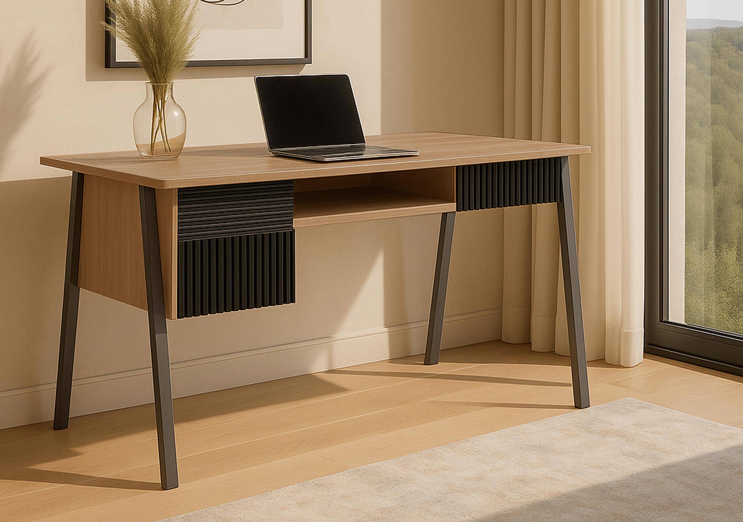 Schreibtisch MCW-O40, B&uuml;rotisch Computertisch, MDF Metall Melamin 78x120x60cm ~ natur 