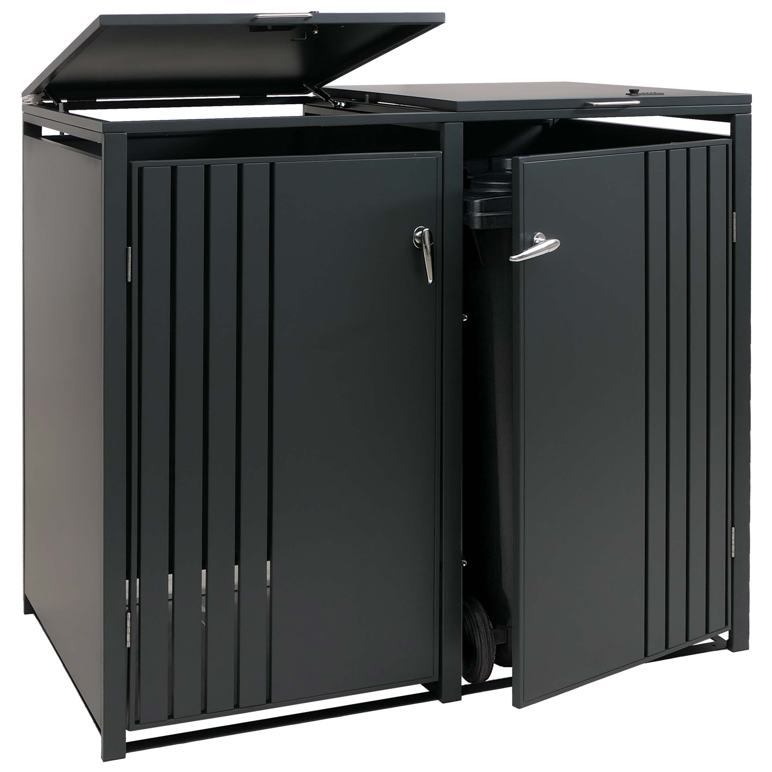2er-M&uuml;lltonnenverkleidung MCW-O67, M&uuml;lltonnenbox mit Deckel, Metall 122x132x84cm 53kg ~ anthrazit 