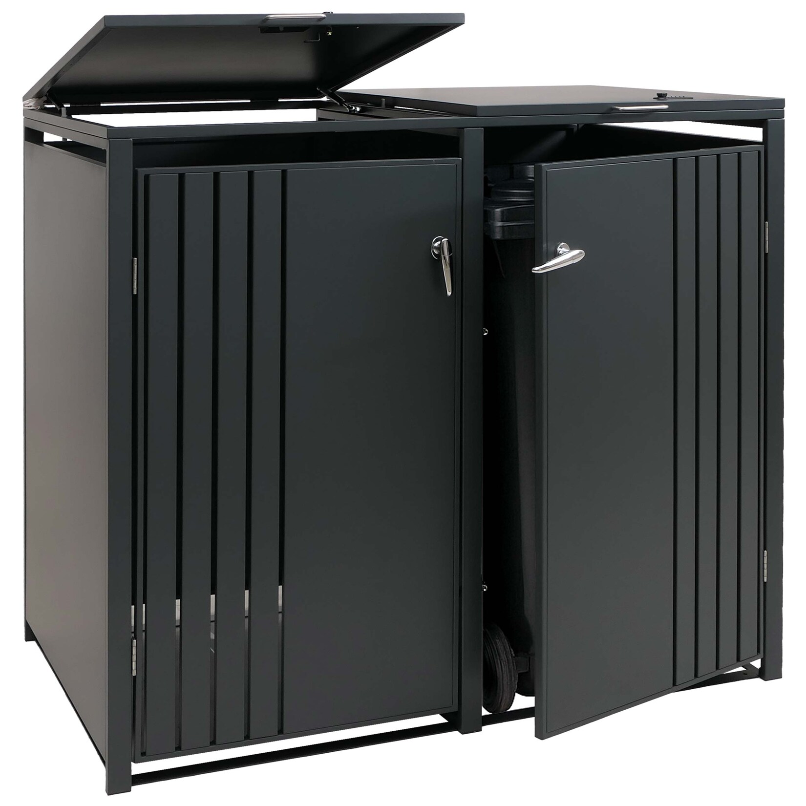 2er-Mülltonnenverkleidung -O67, Mülltonnenbox mit Deckel, Metall 122x132x84cm  ~ anthrazit