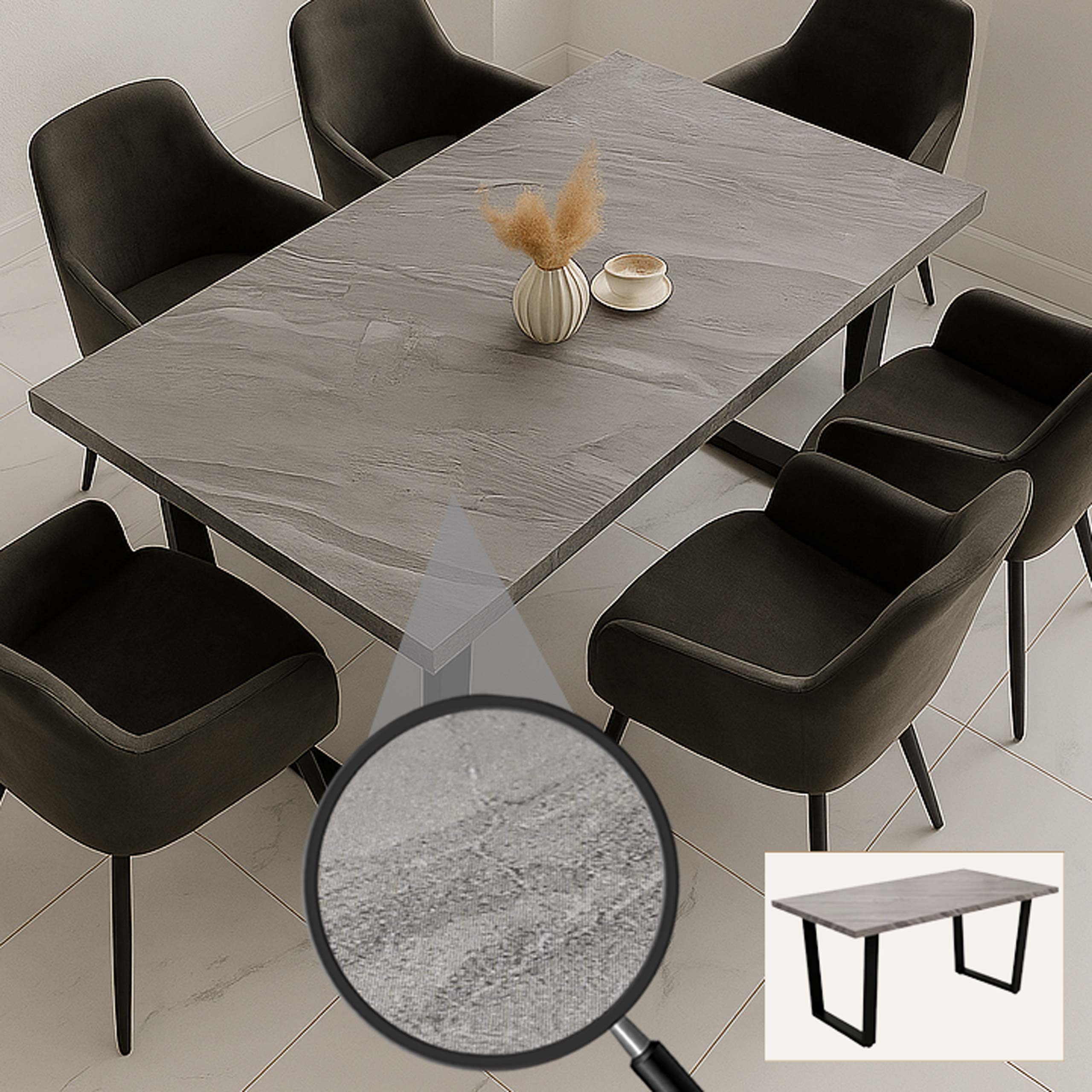 Esszimmertisch MCW-O61, Tisch K&uuml;chentisch Esstisch, Industrial MDF Metall 160x90cm ~ Marmor-Optik grau 