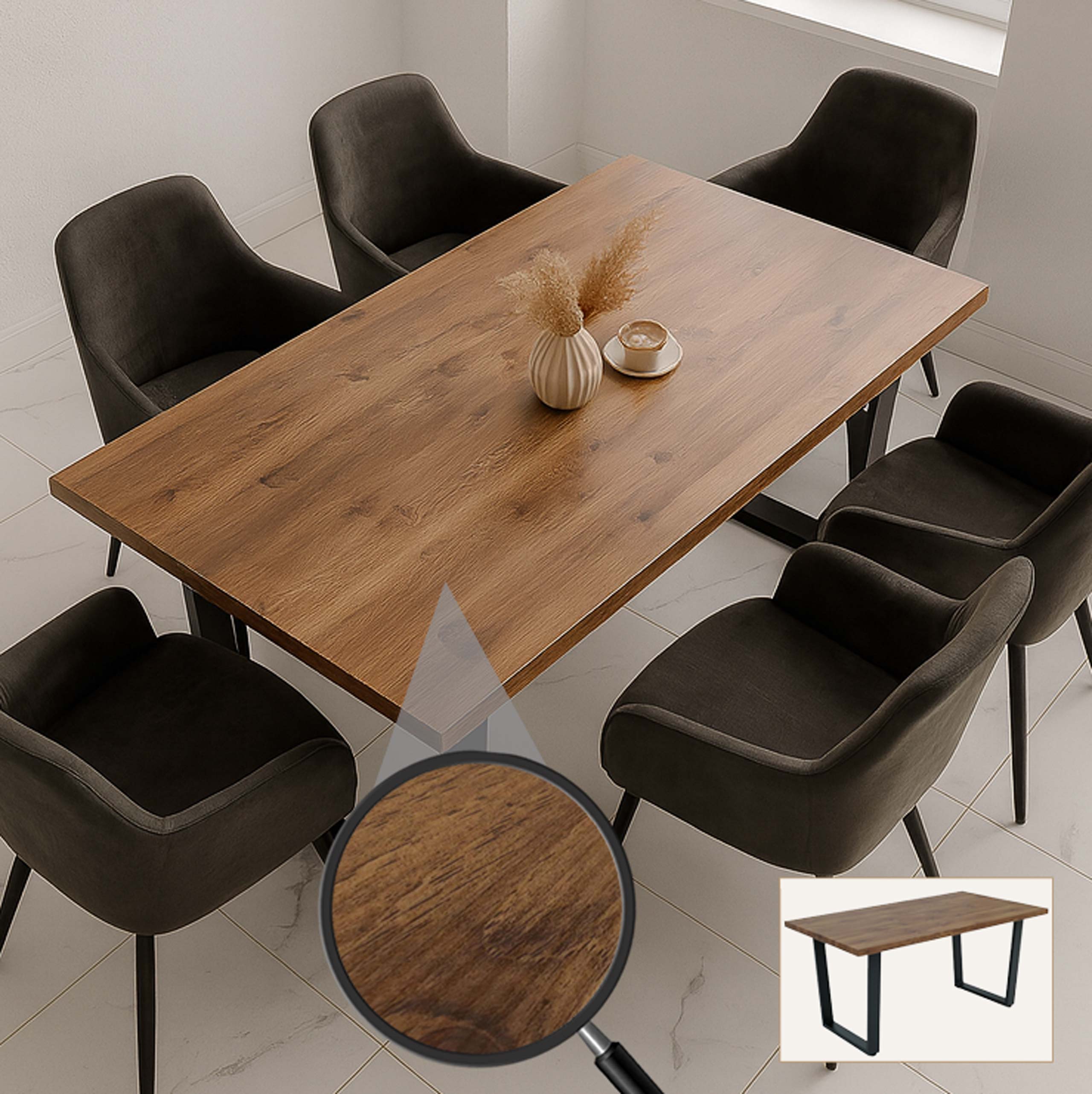 Esszimmertisch MCW-O61, Tisch K&uuml;chentisch Esstisch, Industrial MDF Metall 160x90cm ~ Walnuss-Optik 