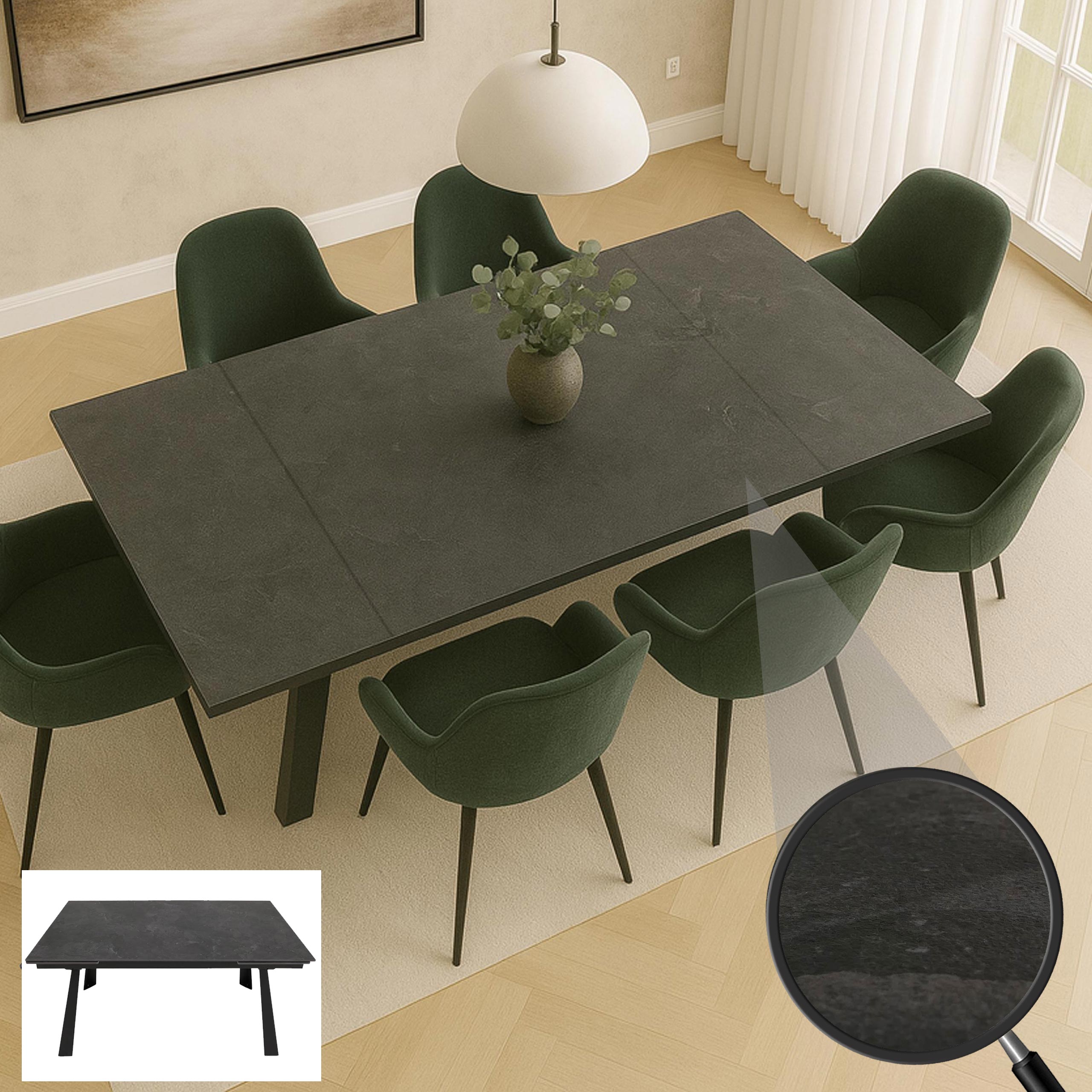 Esszimmertisch MCW-O59, Esstisch Ausziehtisch, Sinterstein Metall ausziehbar 160-242x91cm ~ Marmor-Optik grau 