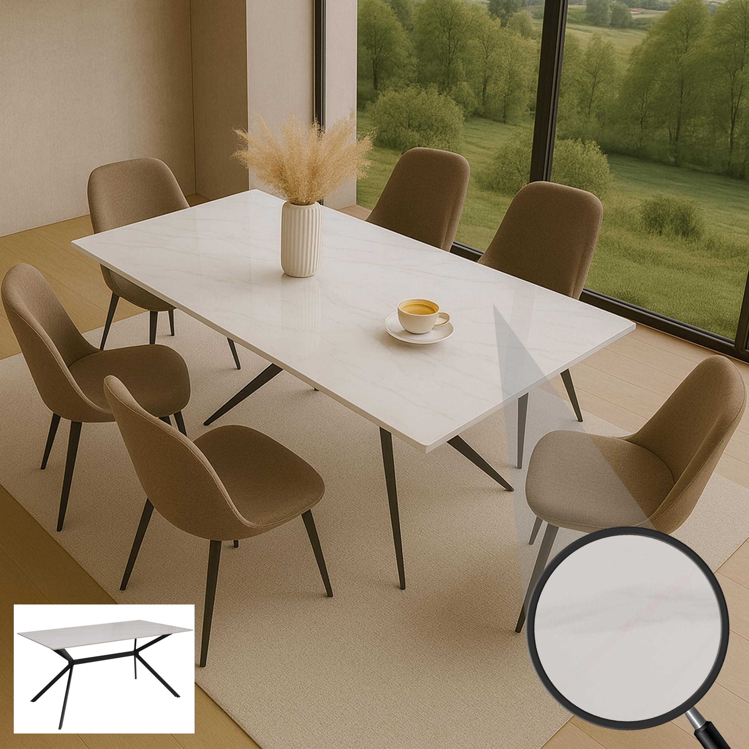 Esszimmertisch MCW-O58, Esstisch Sinterstein Metall, Marmor-Optik 160cm ~ wei&szlig; 