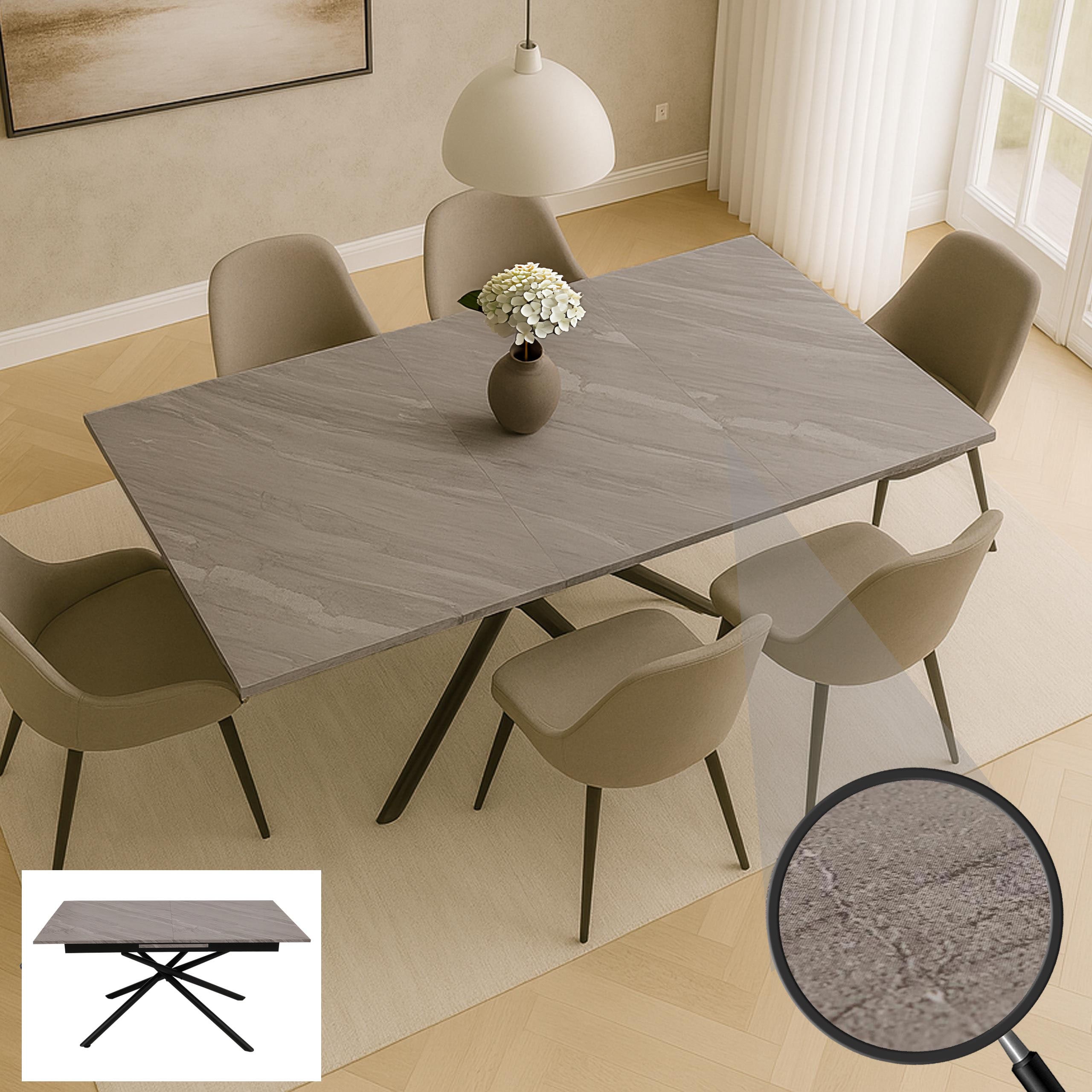 Esszimmertisch MCW-O57, Ausziehtisch Esstisch, Eisen MDF ausziehbar 160-200x90cm ~ Marmor-Optik grau 