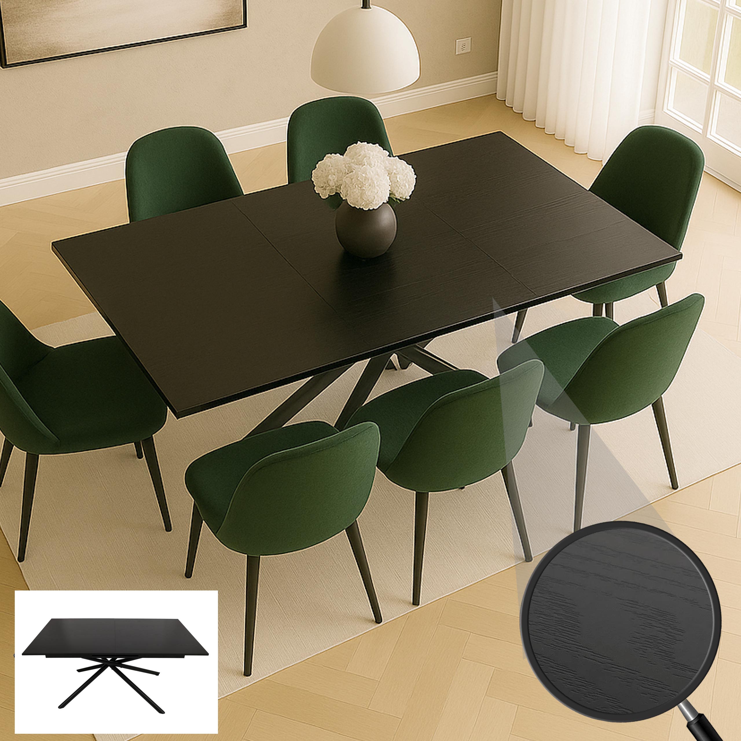 Esszimmertisch MCW-O57, Ausziehtisch Esstisch, Eisen MDF ausziehbar 160-200x90cm ~ Stein-Optik schwarz 