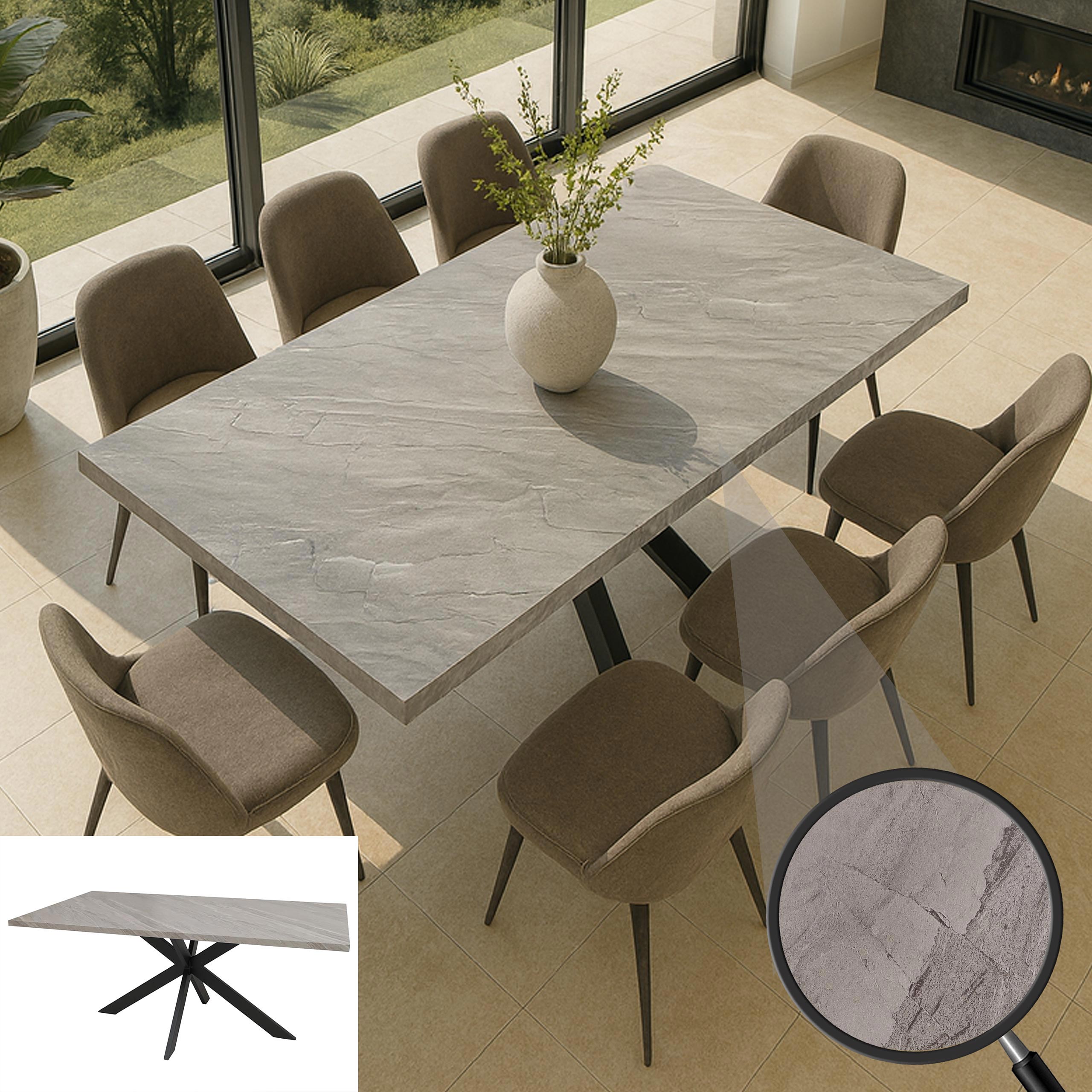 Esszimmertisch MCW-O55, K&uuml;chentisch Tisch Esstisch, Industrial MDF Metall 180cm ~ Marmor-Optik grau 