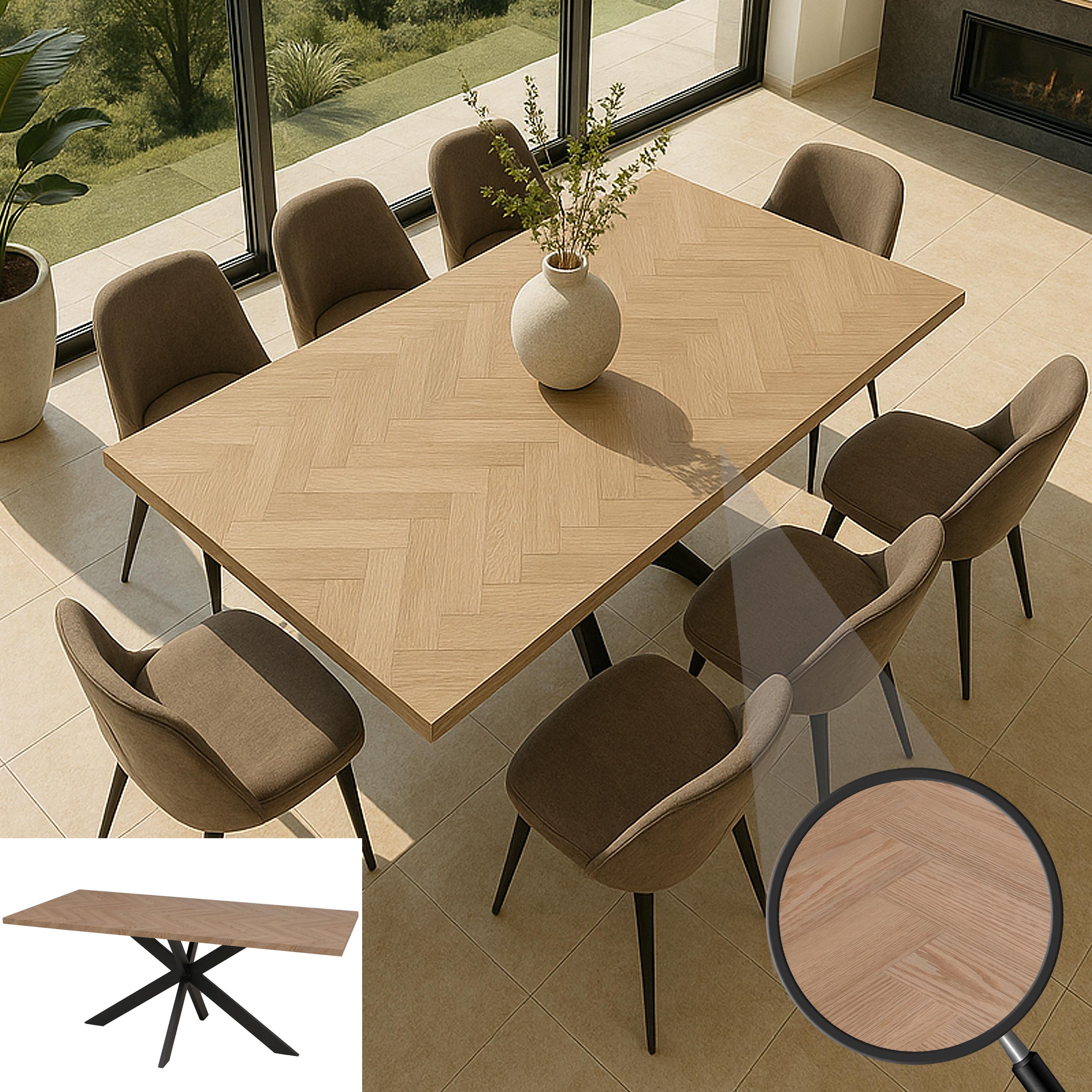 Esszimmertisch MCW-O55, K&uuml;chentisch Tisch Esstisch, Industrial MDF Metall 180cm ~ helle Eiche-Optik 