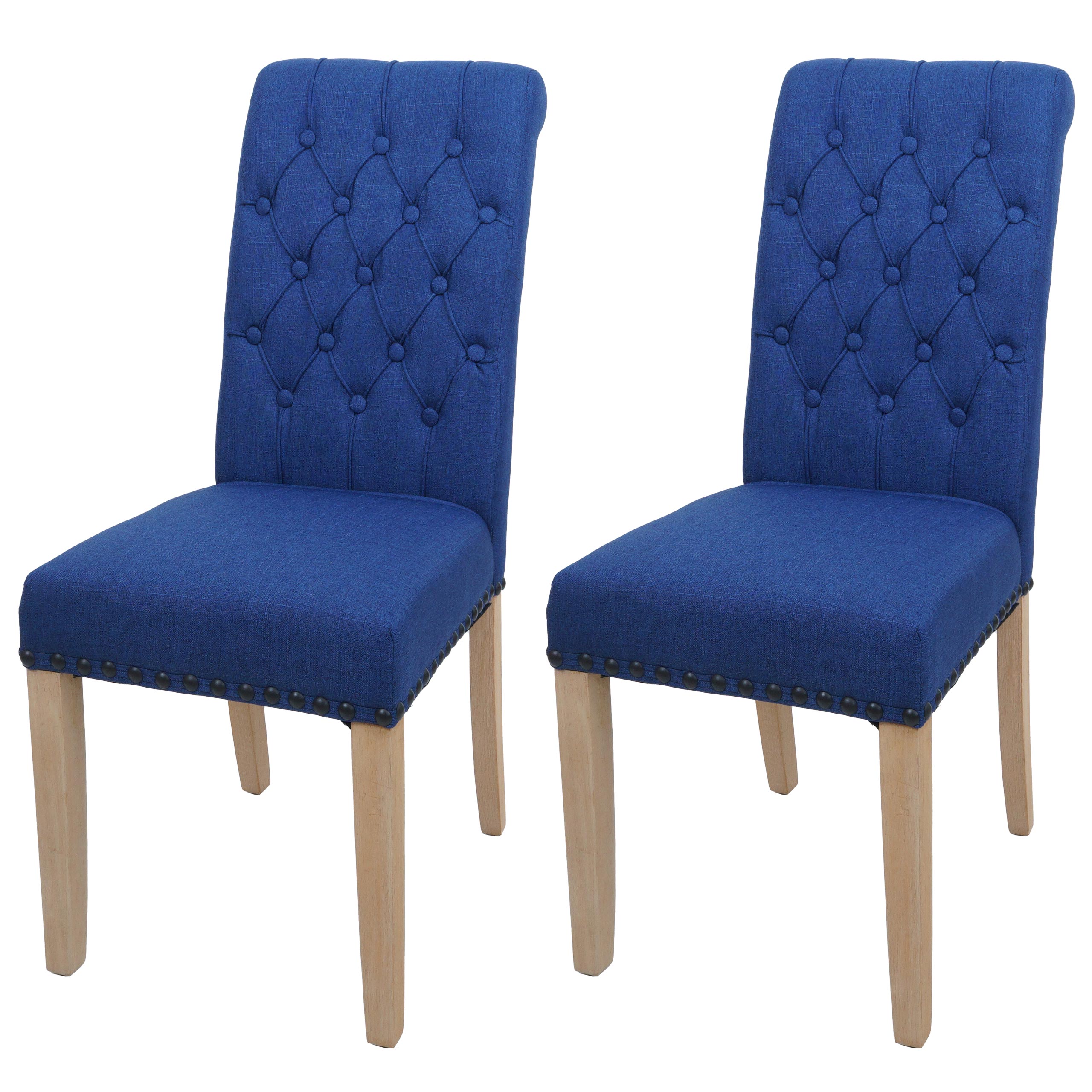 2er-Set Esszimmerstuhl MCW-O66, K&uuml;chenstuhl Polsterstuhl, Chesterfield Nieten Stoff/Textil ~ dunkelblau 