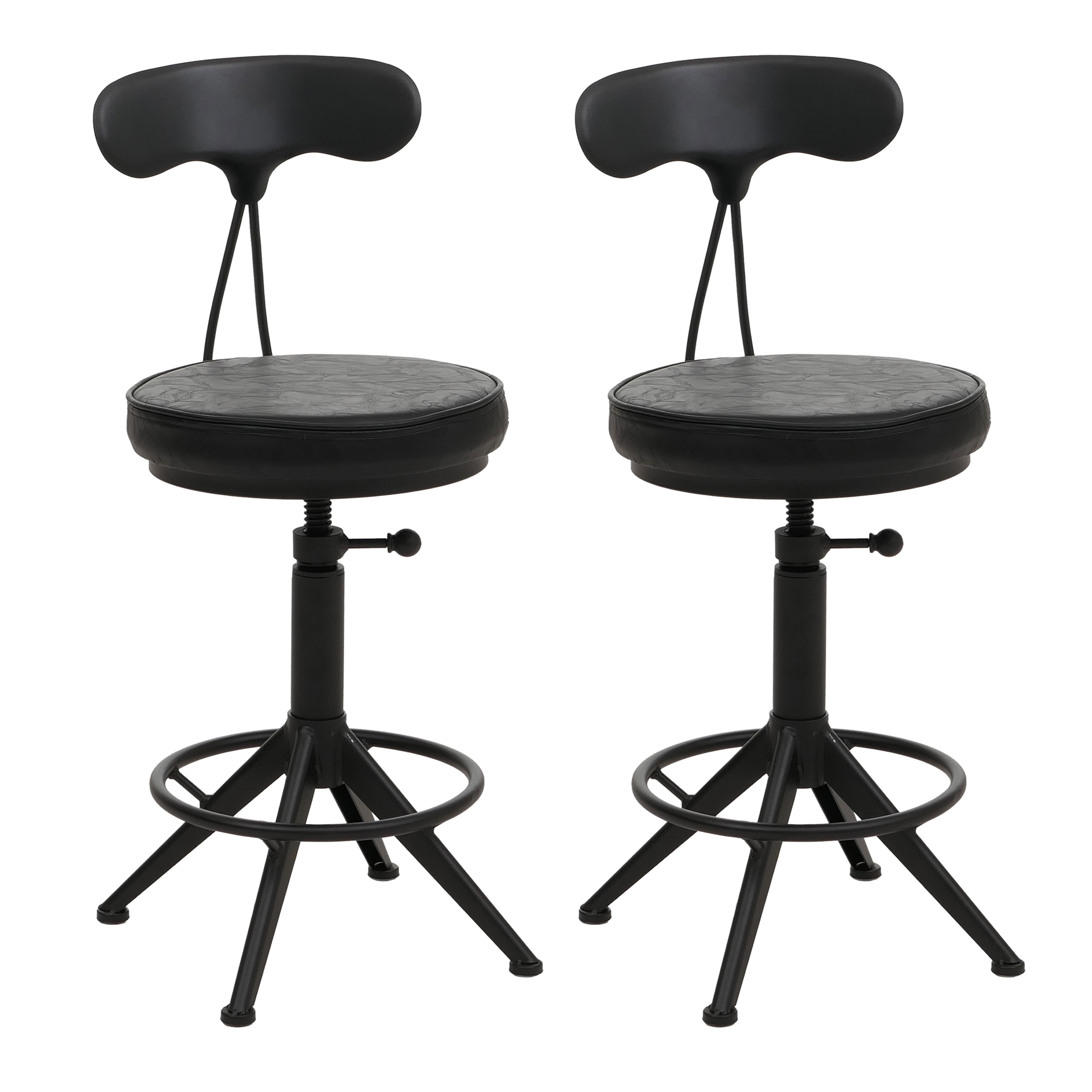 2er-Set Barhocker MCW-O84, Barstuhl Drehhocker Industrial h&ouml;henverstellbar, Kunstleder Metall ~ schwarz 