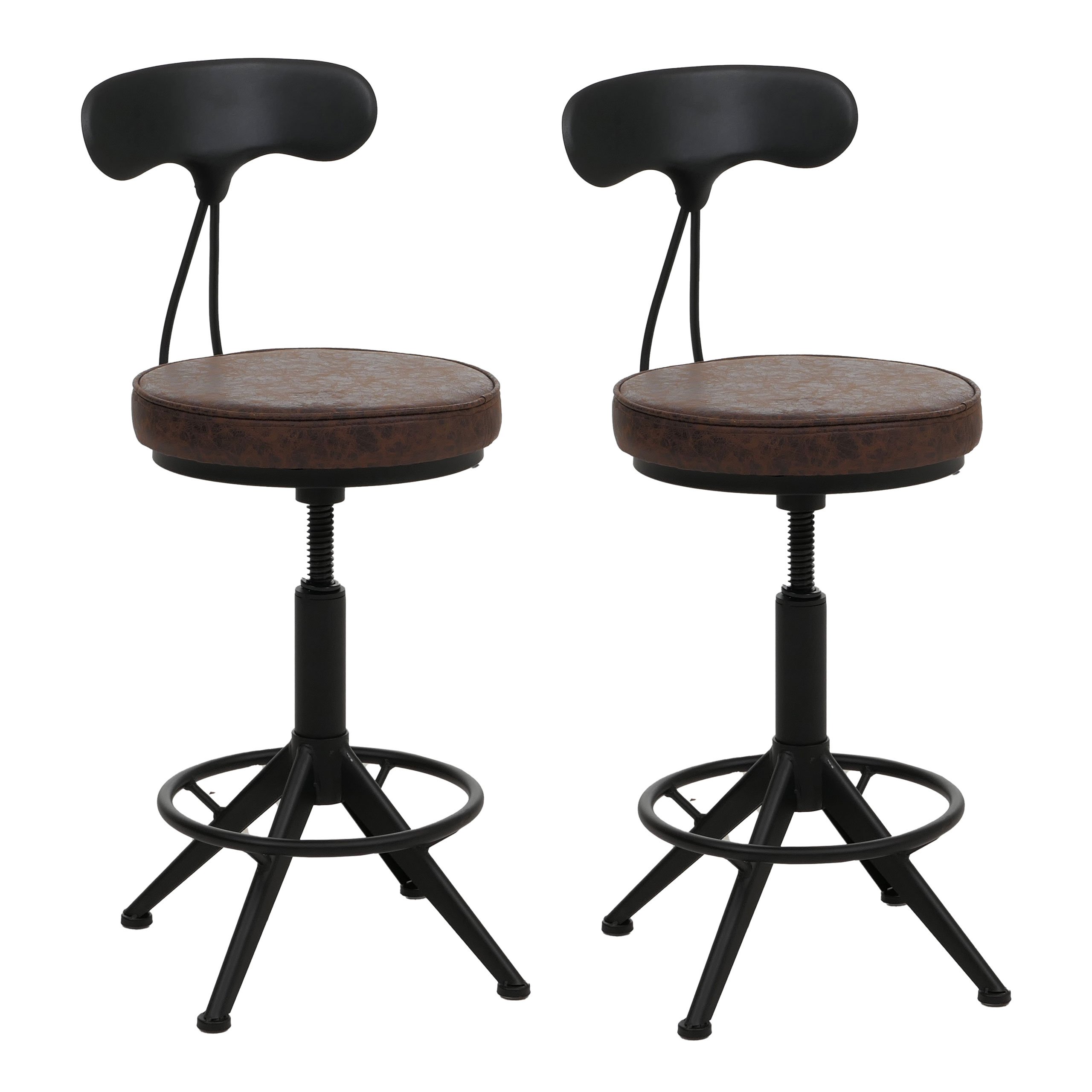 2er-Set Barhocker MCW-O84, Barstuhl Drehhocker Industrial h&ouml;henverstellbar, Kunstleder Metall ~ braun-schwarz 