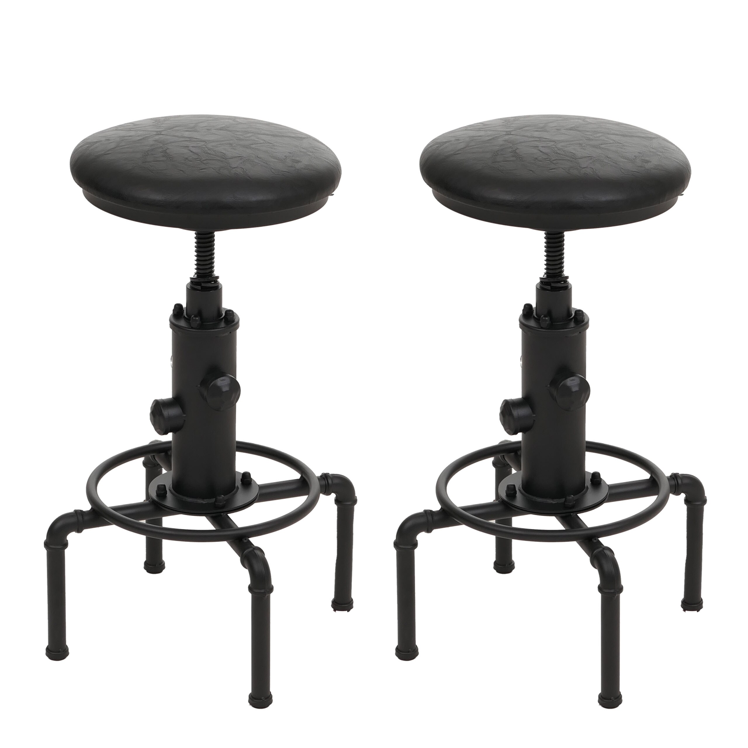 2er-Set Barhocker MCW-N23, Barstuhl Tresenhocker h&ouml;henverstellbar drehbar Industrial Metall Kunstleder ~ schwarz 