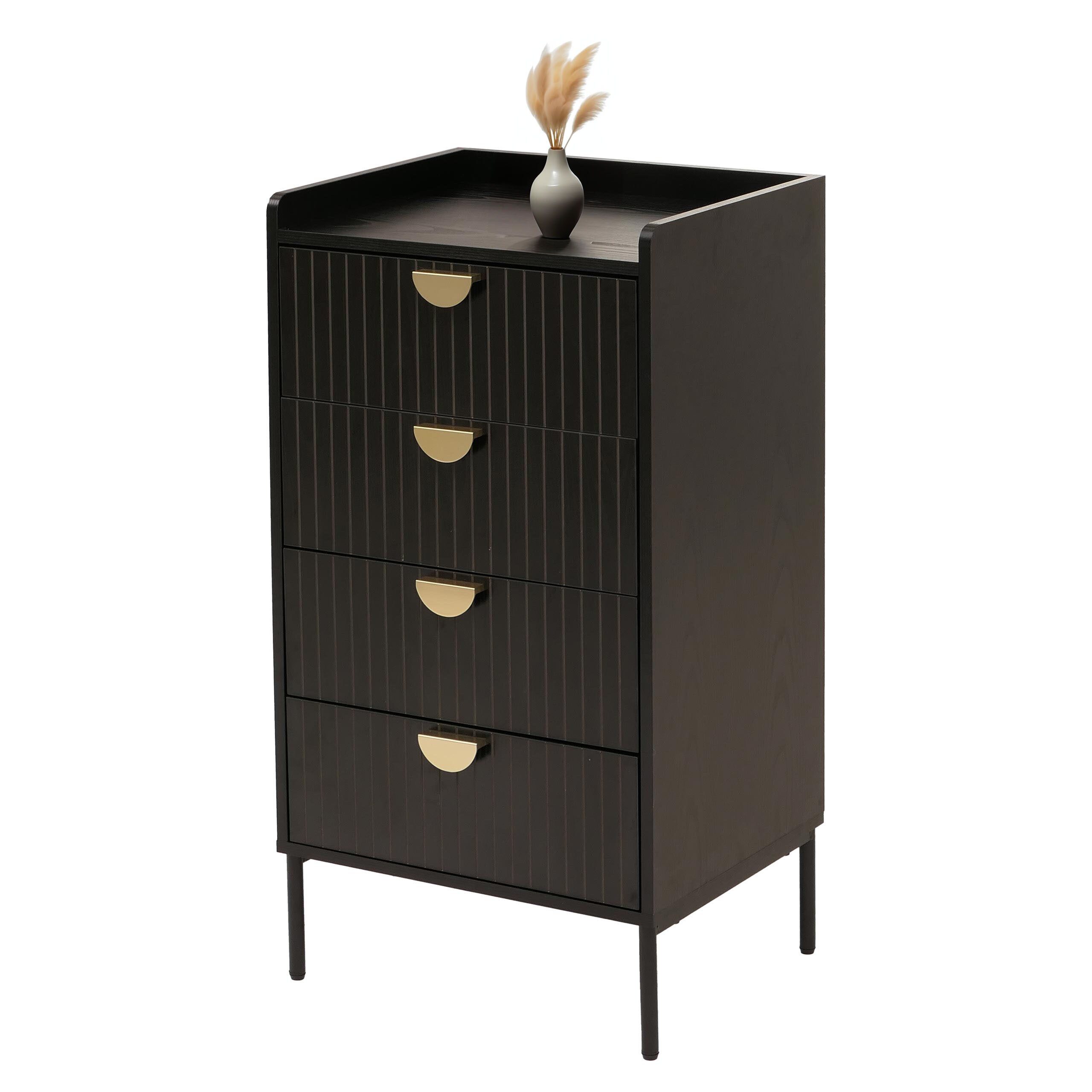 Kommode MCW-O39, Highboard Schrank, 4 Schubladen Melamin MDF 95x50x42cm ~ Holzoptik schwarz 