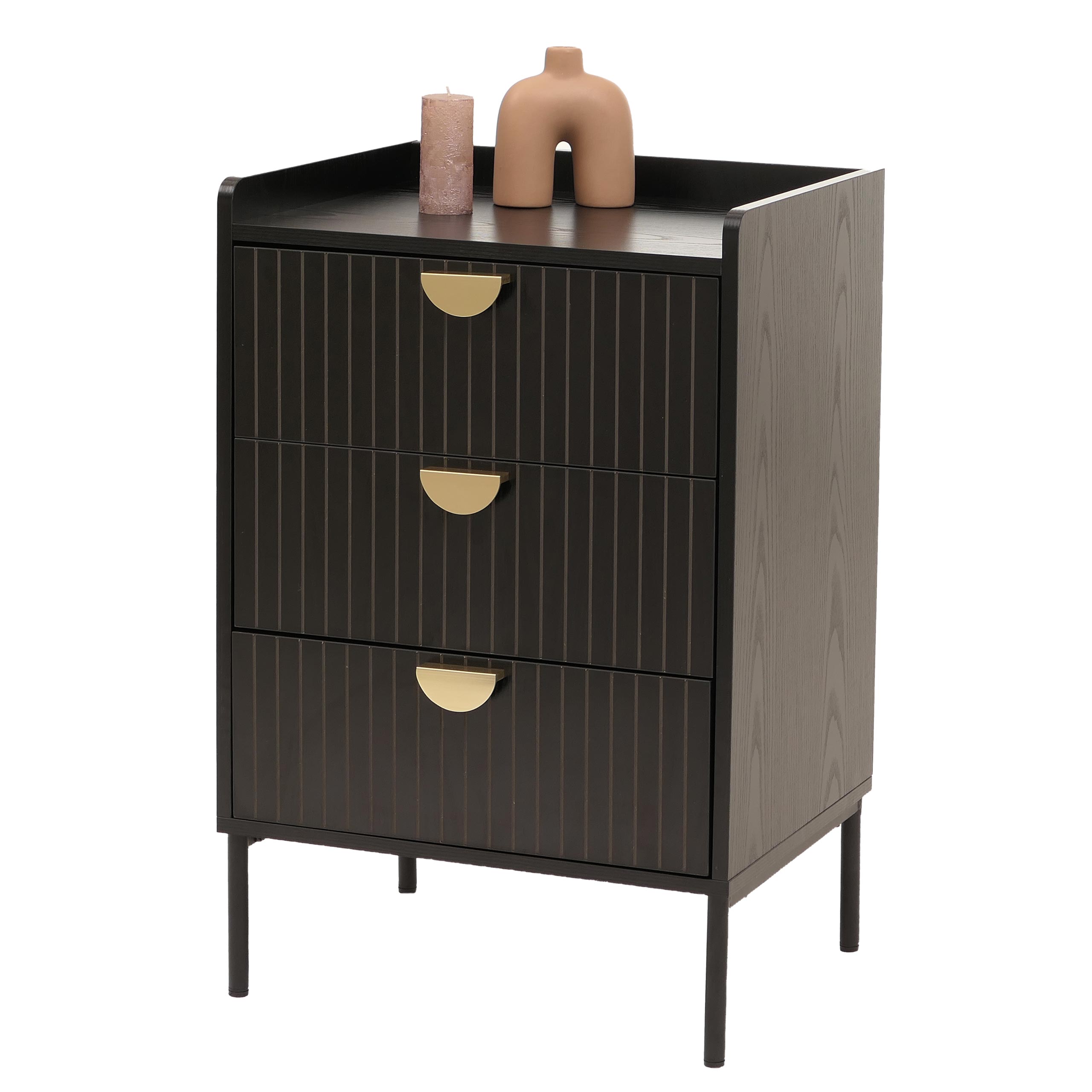 Kommode MCW-O39, Highboard Schrank, 3 Schubladen Melamin MDF 95x50x42cm ~ Holzoptik schwarz 