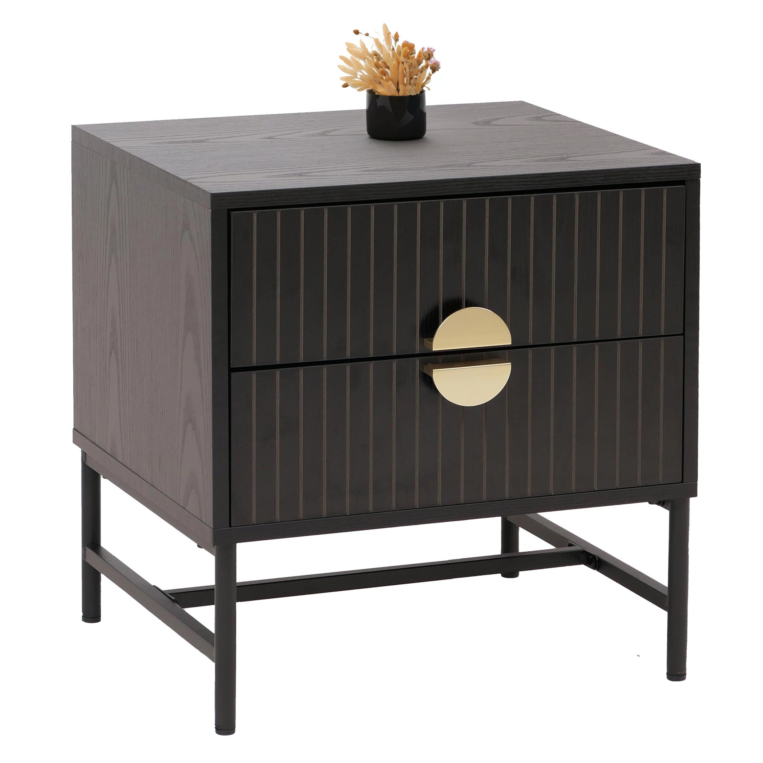 Nachttisch MCW-O39, Beistelltisch Nachtschrank Schrank, Schublade Melamin MDF Metall 50x48x39cm ~ Holzoptik schwarz 