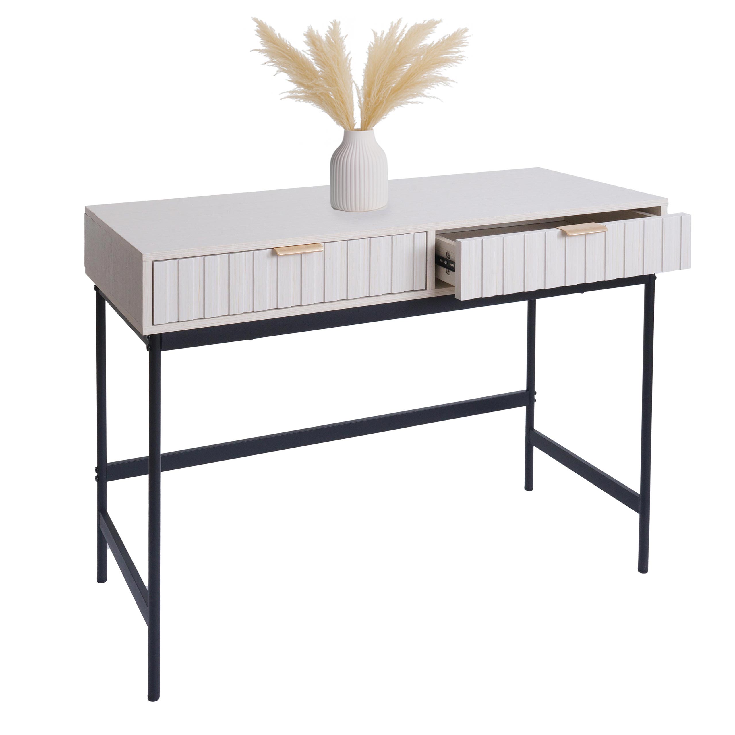 Konsolentisch MCW-O41, Telefontisch Ablagetisch, Industrial Schublade Melamin 85x100x40cm ~ Holzoptik wei&szlig; 