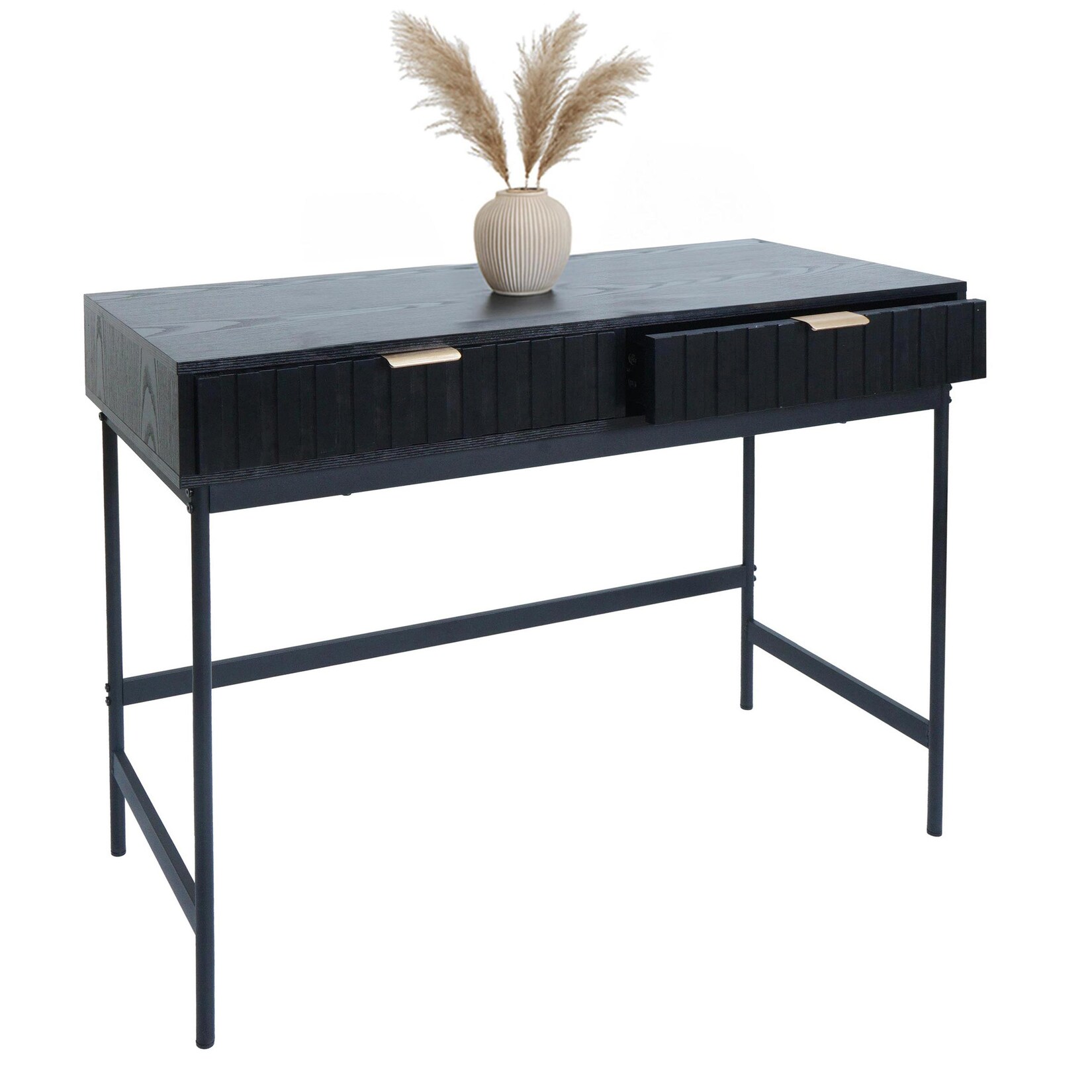Konsolentisch -O41, Telefontisch Ablagetisch, Industrial Schublade Melamin 85x100x40cm ~ Holzoptik schwarz