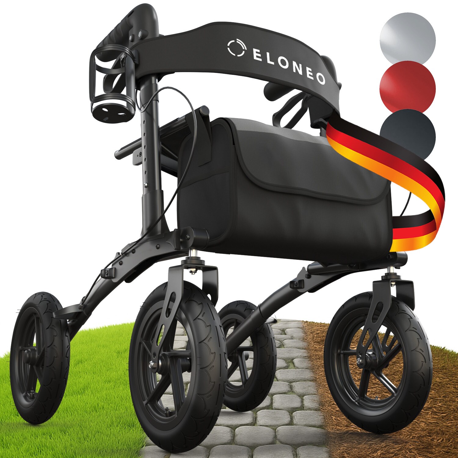 Outdoor Rollator mit Luftbereifung, Schwarz 