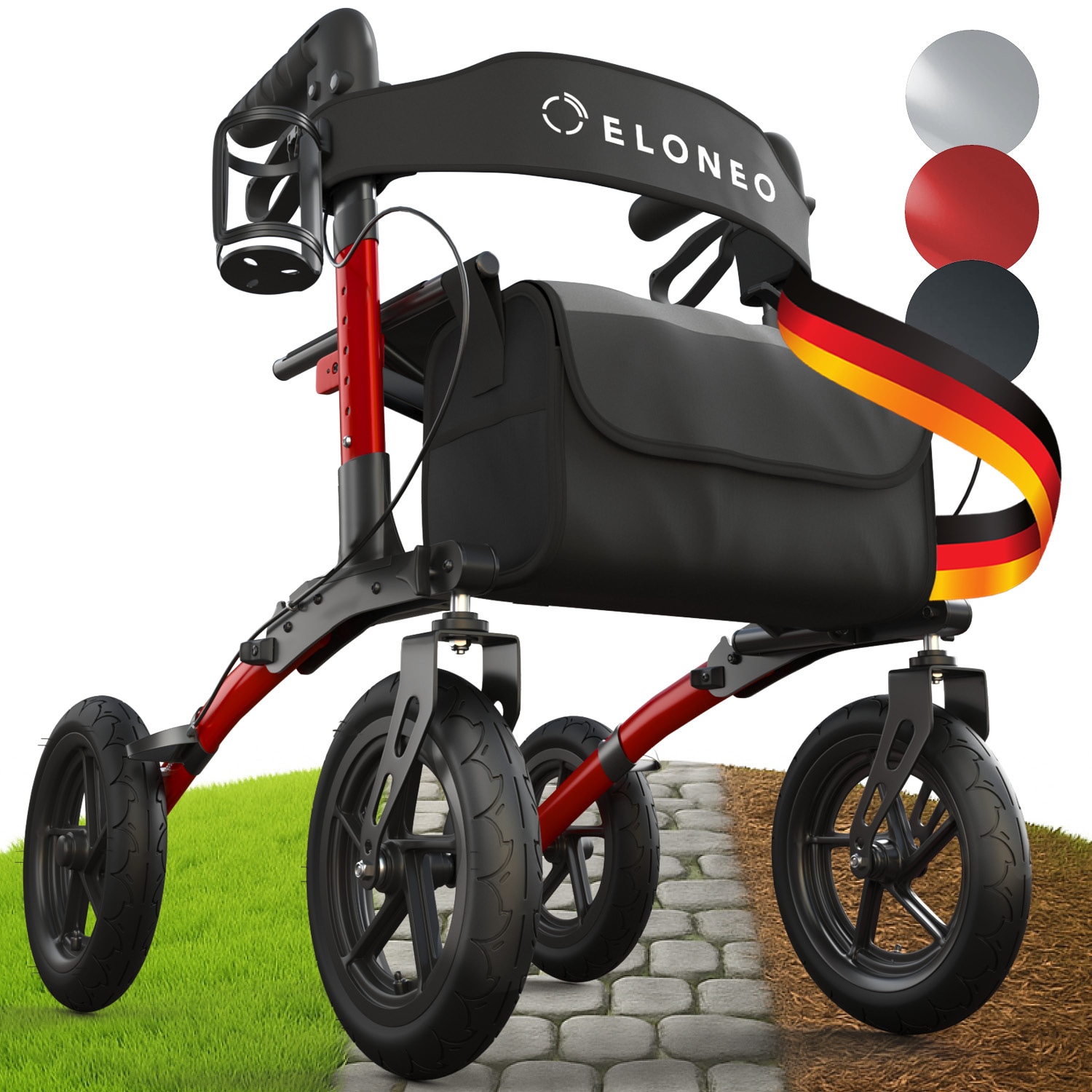 Outdoor Rollator mit Luftbereifung, Rot 