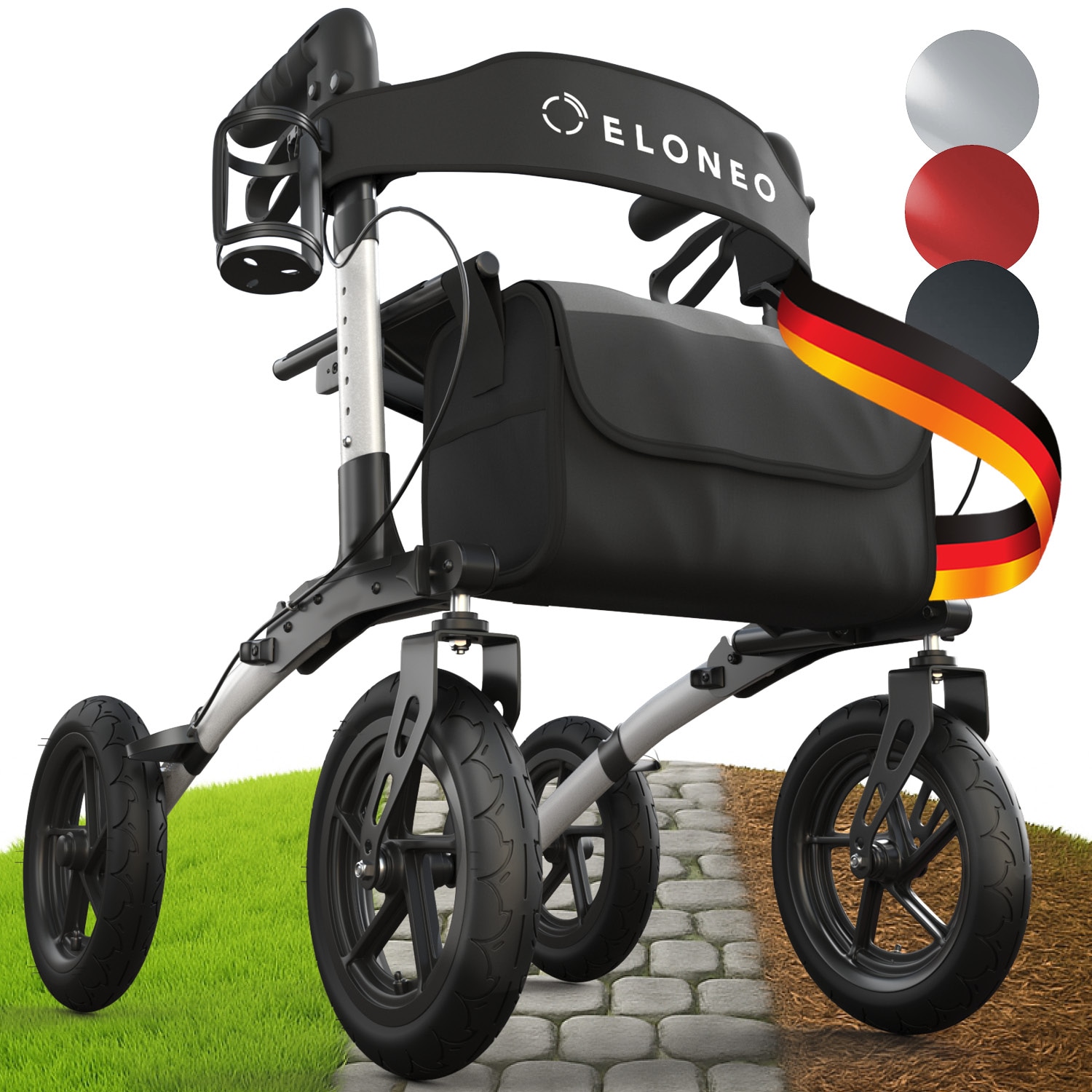Outdoor Rollator mit Luftbereifung, Silber 