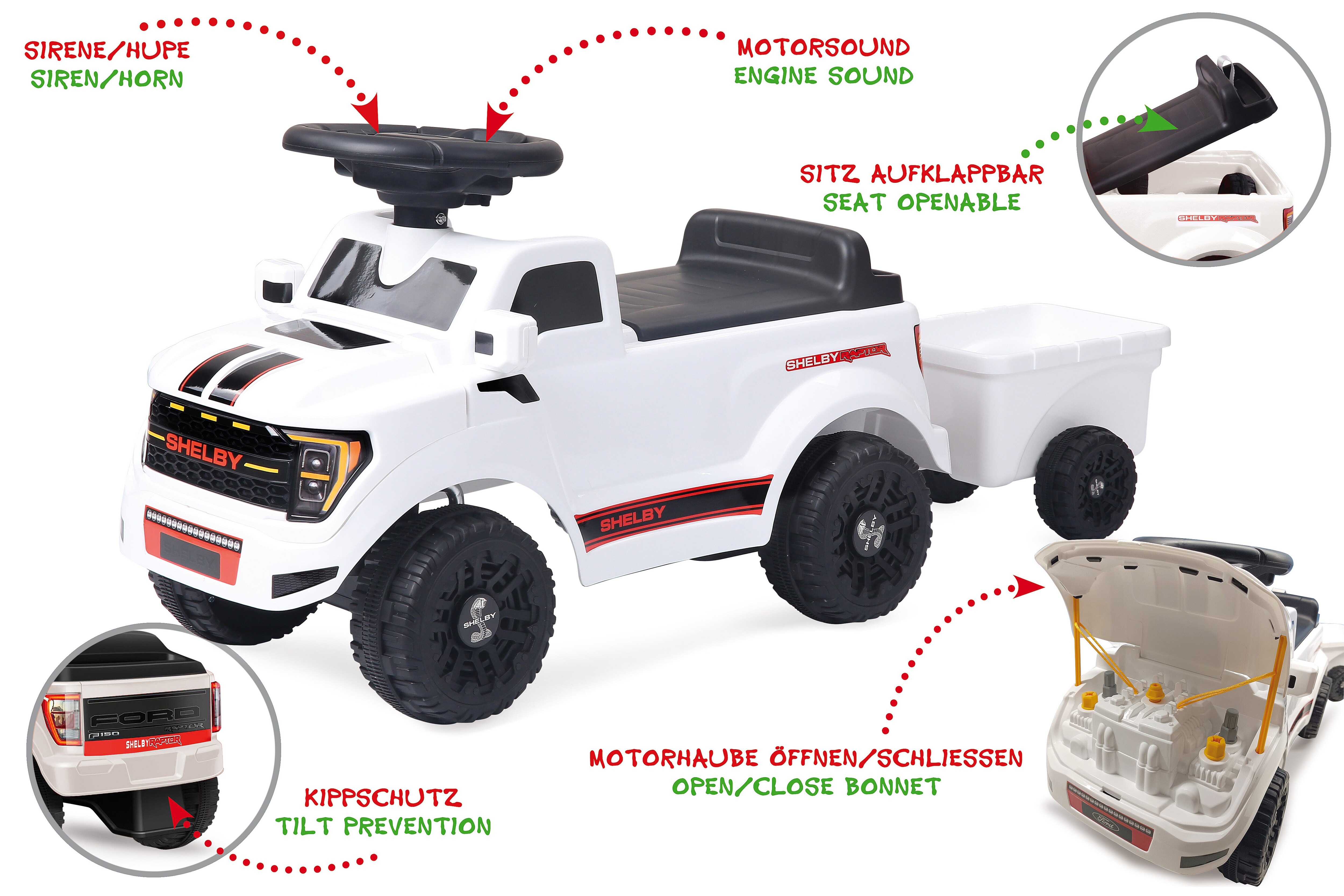 JAMARA Rutscher Shelby Ford F-150 Raptor mit Anh&auml;nger wei&szlig; 