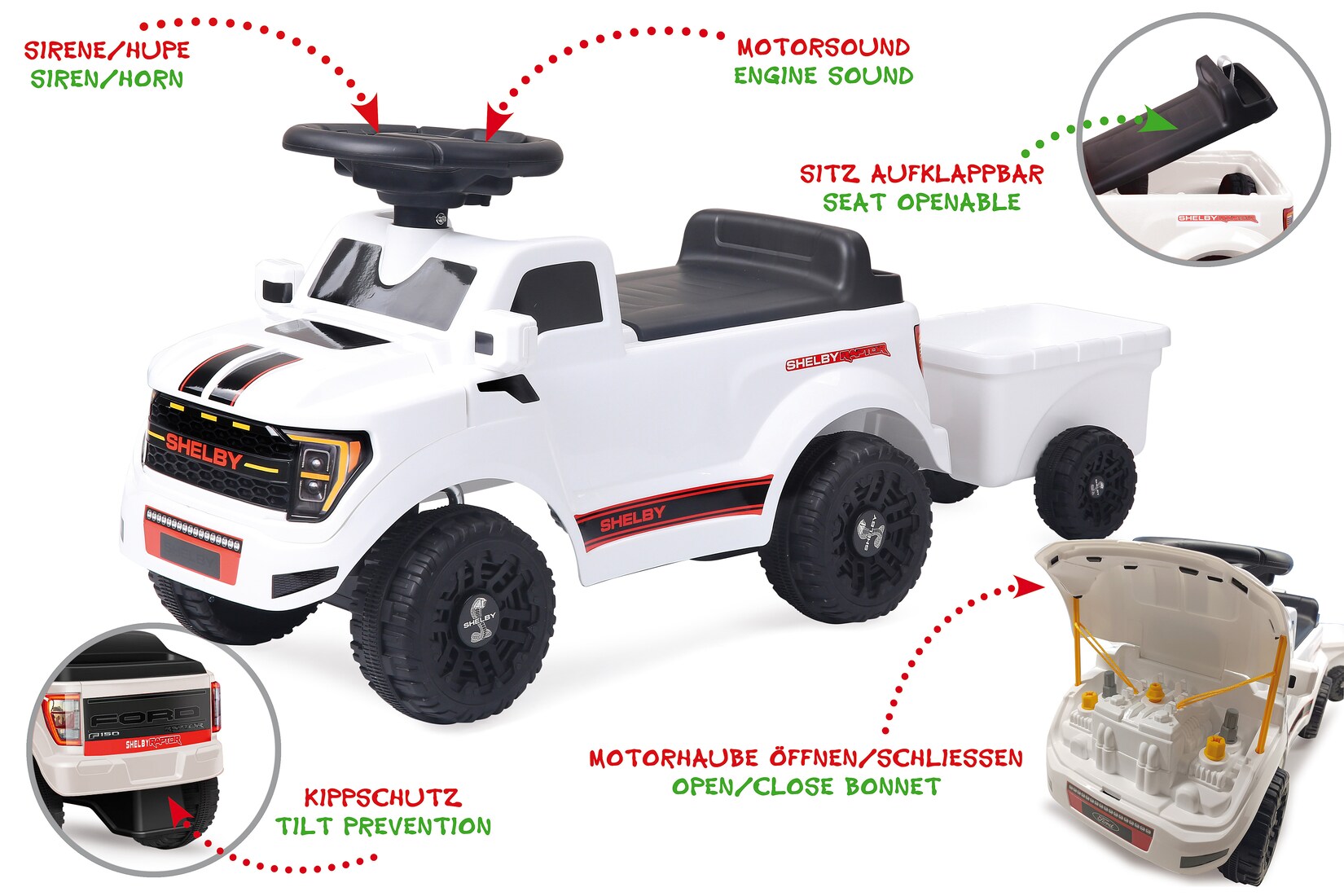 JAMARA Rutscher Shelby Ford F-150 Raptor mit Anhänger weiß