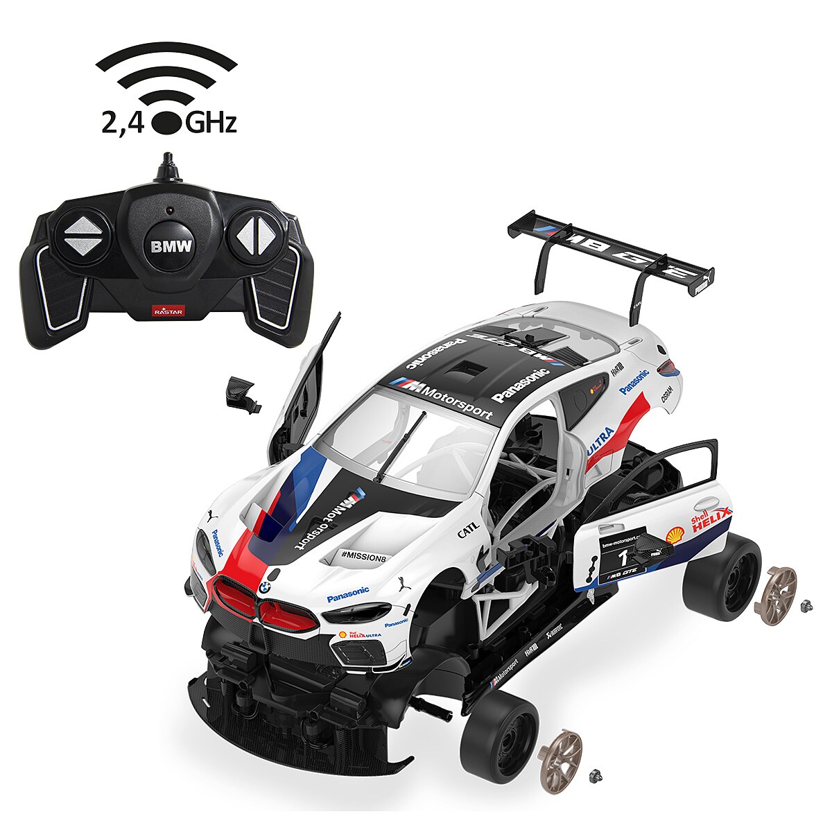 JAMARA BMW M8 GTE 1:18 weiß 2,4GHz Bausatz