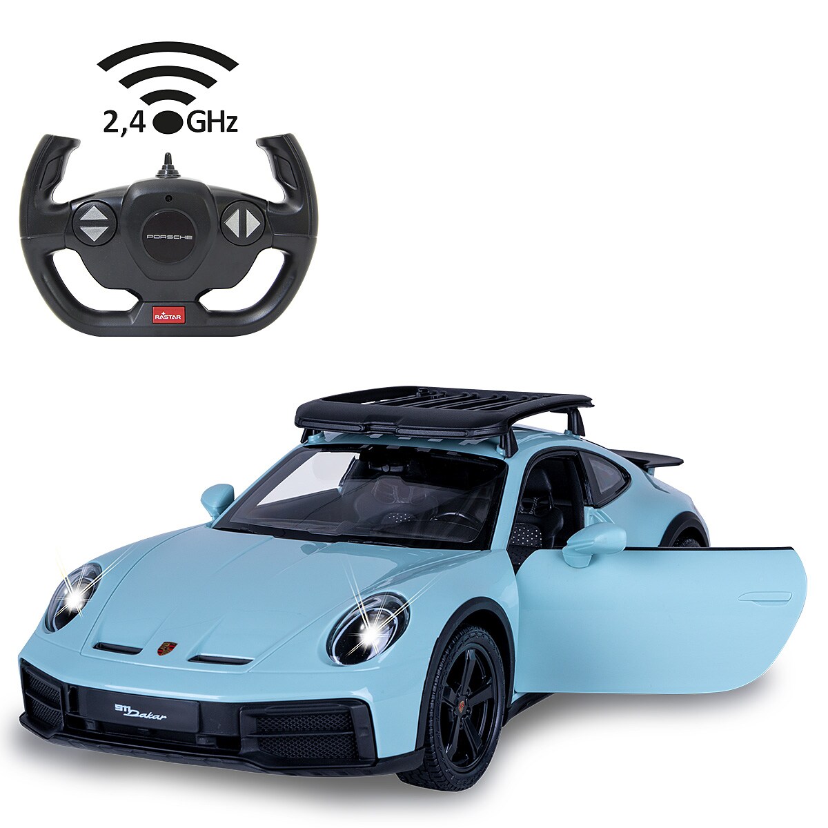 JAMARA Porsche 911 Dakar 1:14 grün schattiert 2,4GHz Tür manuell