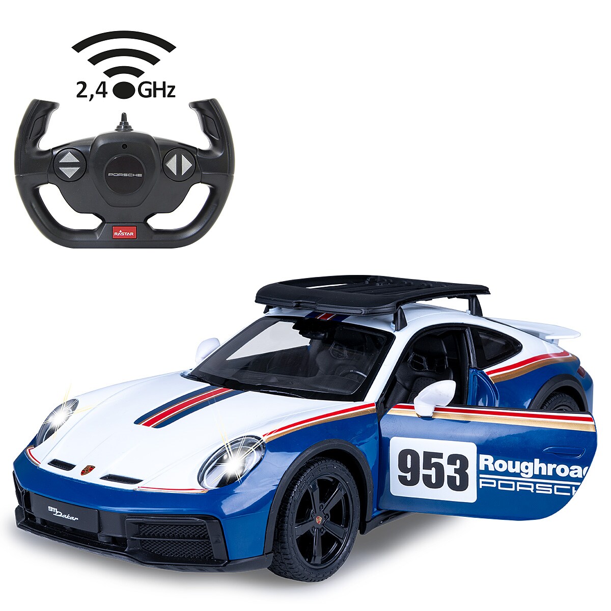 JAMARA Porsche 911 Dakar Performance 1:14 blau 2,4GHz Tür manuell