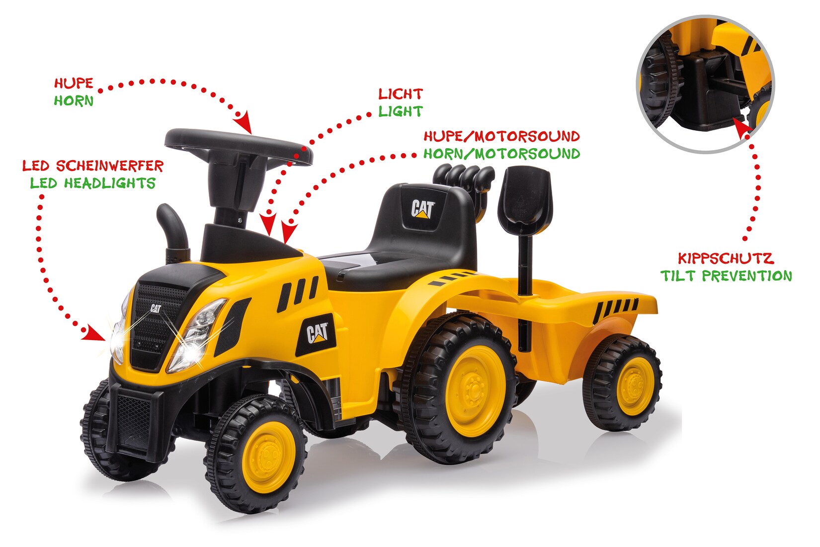 JAMARA Rutscher Caterpillar Traktor mit Anhänger gelb 2in1