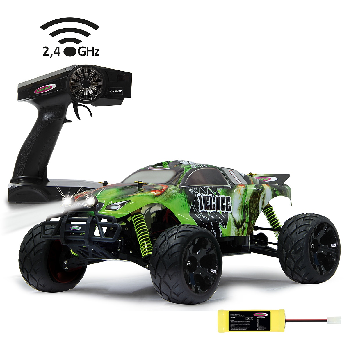 JAMARA-53370-Veloce Monstertruck 4WD 1:10 NiMh 2,4GHz mit LED 
