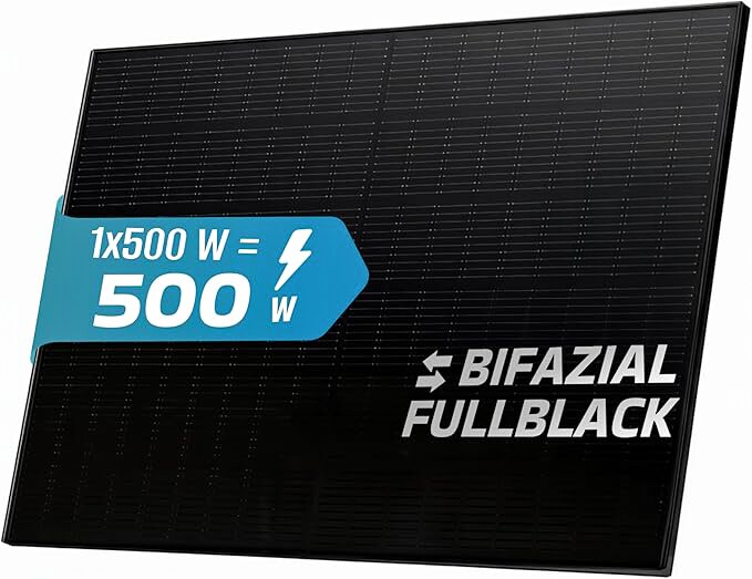 ® Solarmodul 500 W FULL BLACK Bifazial Glas/Glas PV Modul Solarpanel - PMax 500W Bifacial N-Type, für Balkonkraftwerk oder PV Solar Anlage