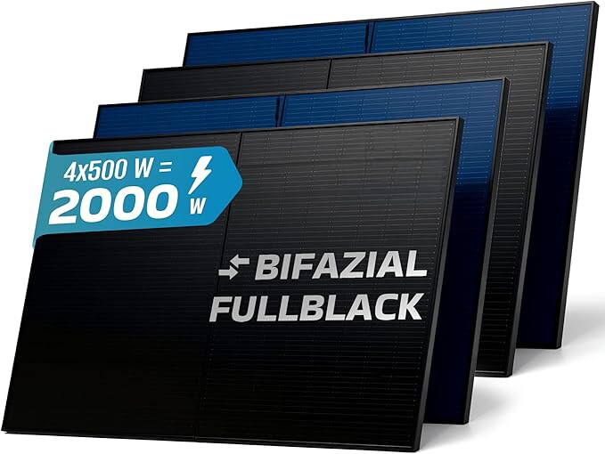 ® Solarmodul 4x 500 W FULL BLACK Bifazial Glas/Glas PV Modul Solarpanel - PMax 2000W (4x500W) Bifacial N-Type, für Balkonkraftwerk oder PV Solar Anlage