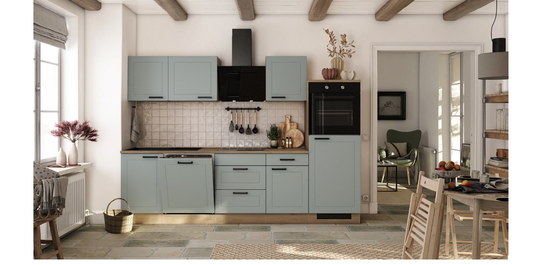 Flex-Well Landhaus_K&uuml;chenzeile inkl. Elektroger&auml;te 280 cm - G-280-2327-000-VERONA 