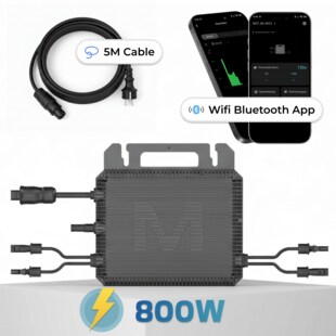 MARSTEK Mikro-Wechselrichter 800 W MST-MI0800 für Balkonkraftwerk, IP67 wetterfest, Plug-&-Play Installation, 2 MPPT, Bluetooth & WIFI, inkl. 5 m Anschlusskabel, Micro Inverter 