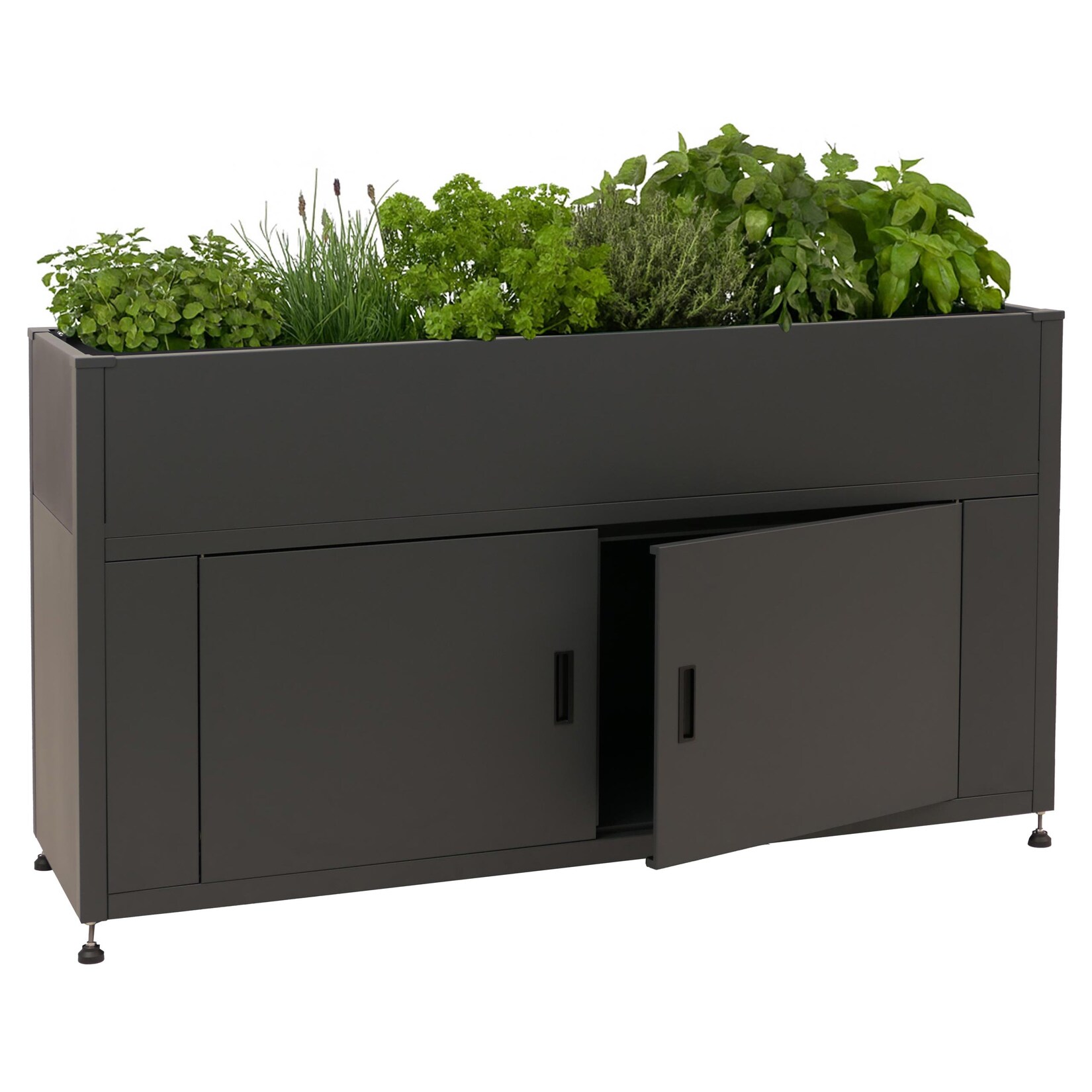 Hochbeet -O85, Metallhochbeet Blumenkasten Pflanzkübel Stauraum, Metall  91x161x51cm ~ anthrazit