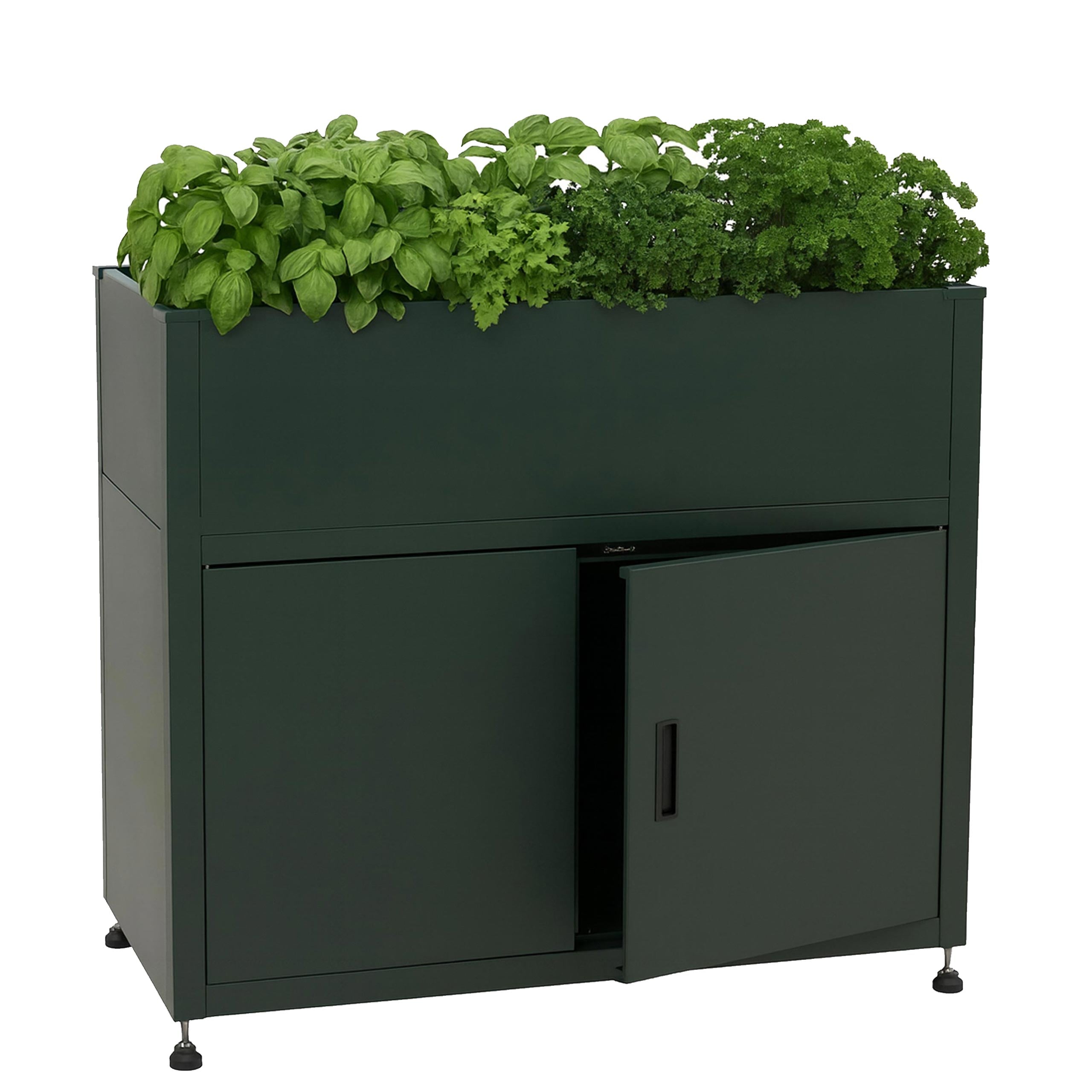 Hochbeet MCW-O85, Metallhochbeet Blumenkasten Pflanzk&uuml;bel Stauraum, Metall 33kg 91x101x51cm ~ gr&uuml;n 