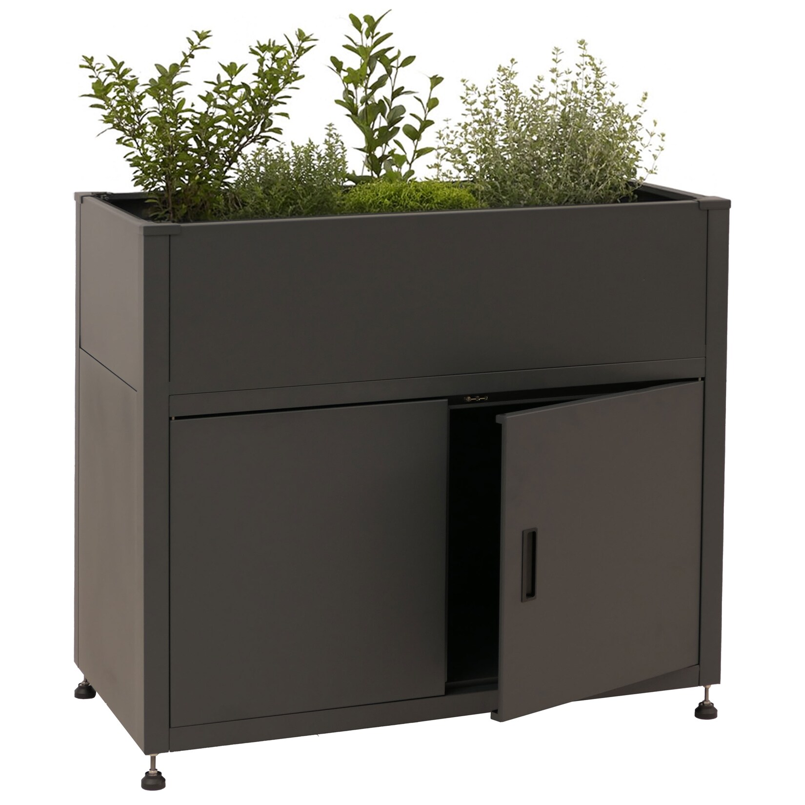 Hochbeet -O85, Metallhochbeet Blumenkasten Pflanzkübel Stauraum, Metall  91x101x51cm ~ anthrazit