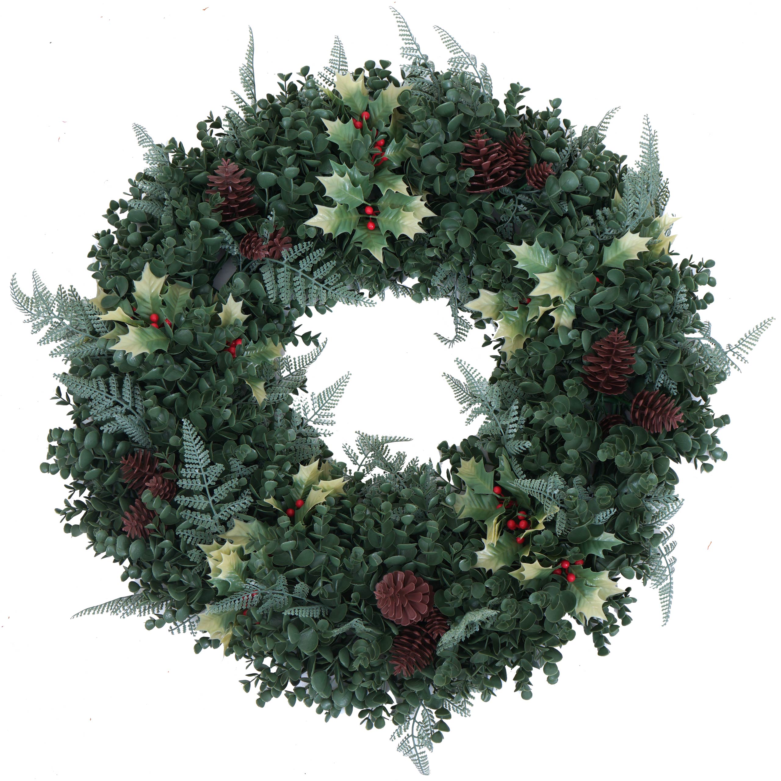 K&uuml;nstlicher Kranz MCW-O98, T&uuml;rkranz Tischkranz, Deko k&uuml;nstlich &Oslash; 60cm ~ gr&uuml;n mit roten Beeren 