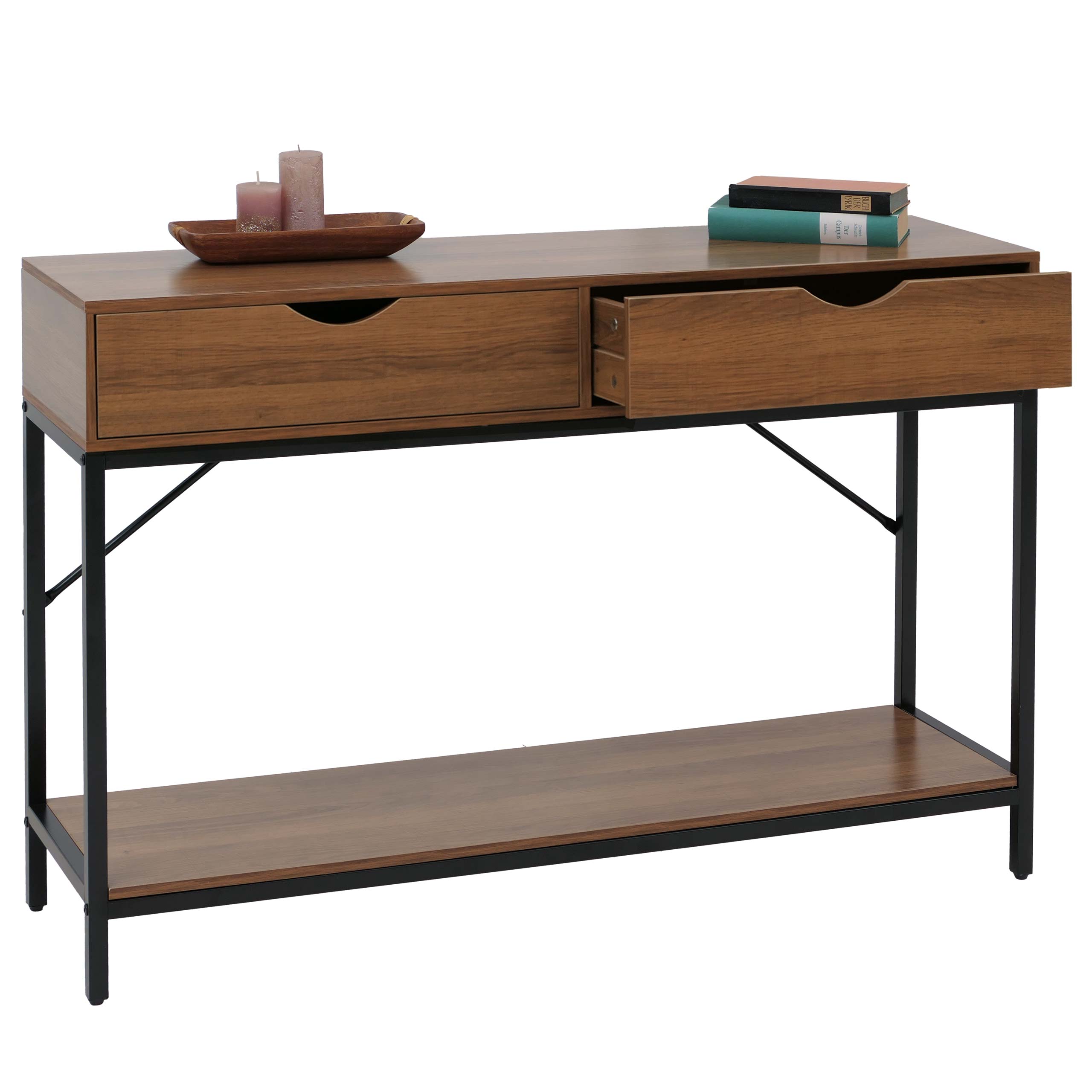 Konsolentisch MCW-O76, Telefontisch Beistelltisch Ablagetisch, Schubladen Ablage Industrial 76x109x30cm ~ braun 