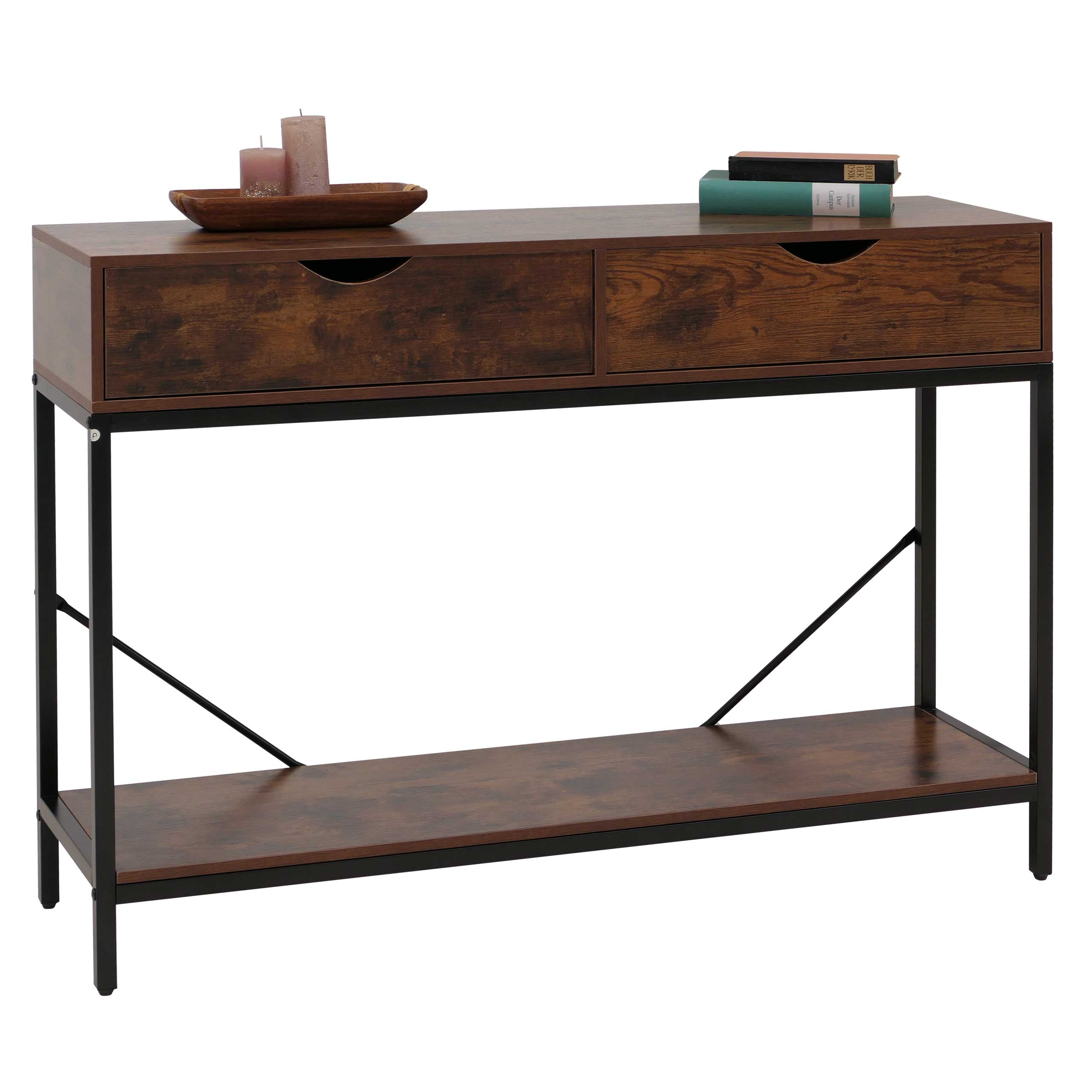 Konsolentisch MCW-O76, Telefontisch Beistelltisch Ablagetisch, Schubladen Ablage Industrial 76x109x30cm ~ rotbraun 